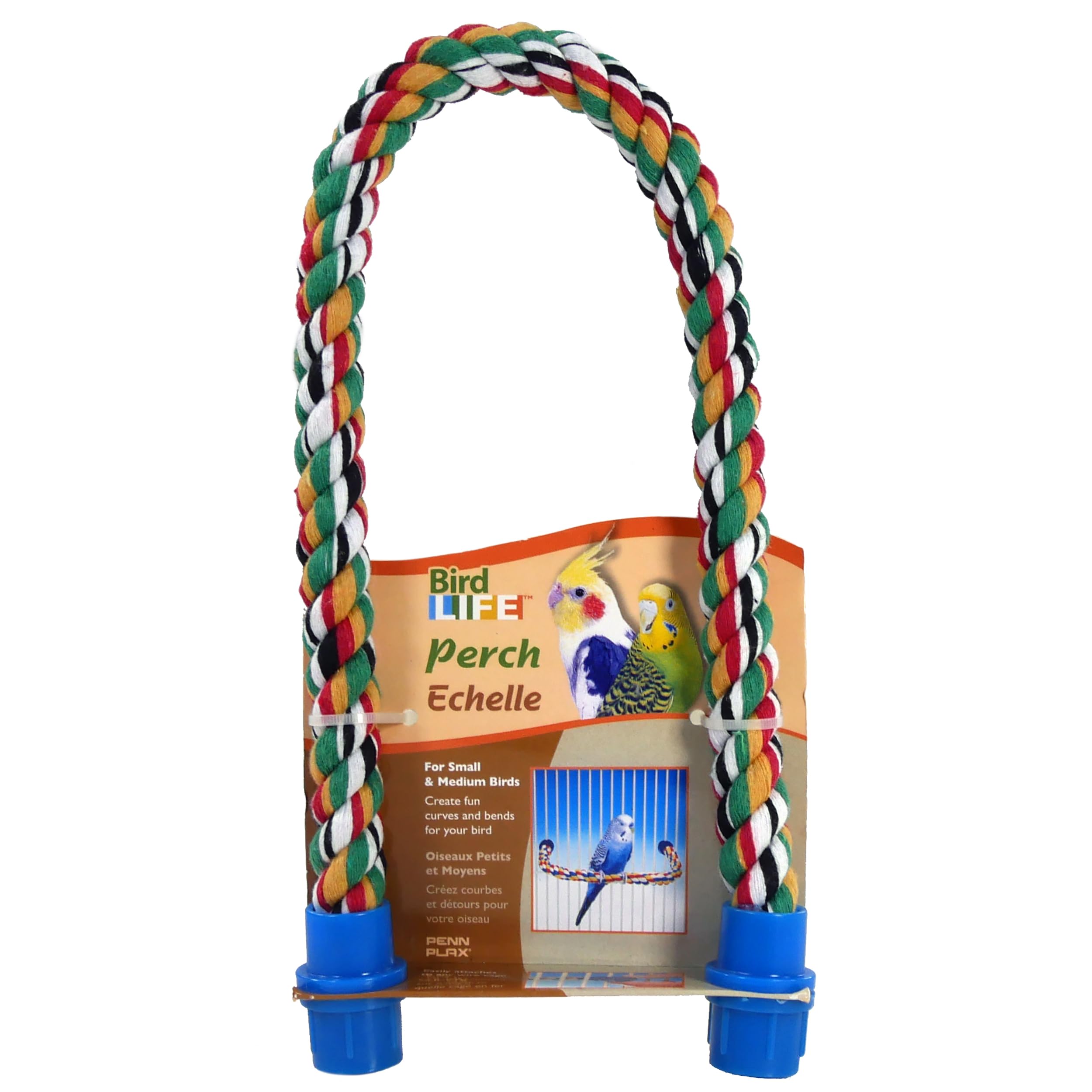 Penn-Plax Bird Life Multicolored And Flexible Rope Perch – Create Fun, Colorful Curves And Bends – Great For Small And Medium Birds – 21” Long