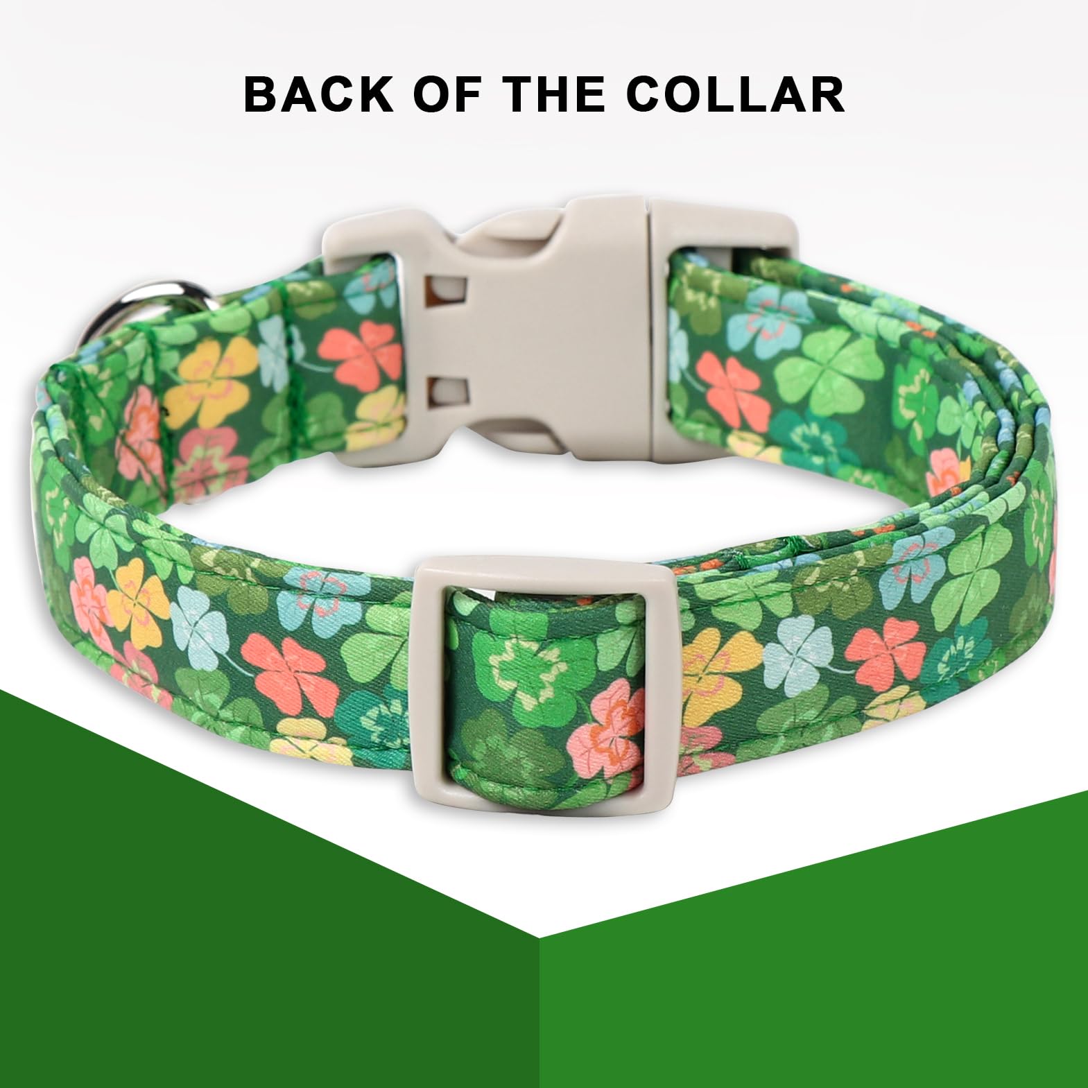 St. Patrick'S Dog Collar,Unique Style Paws Green Clover Dog Collar,Shamrock Pet Collar,Adjustable Cotton Collar With Quick Relea