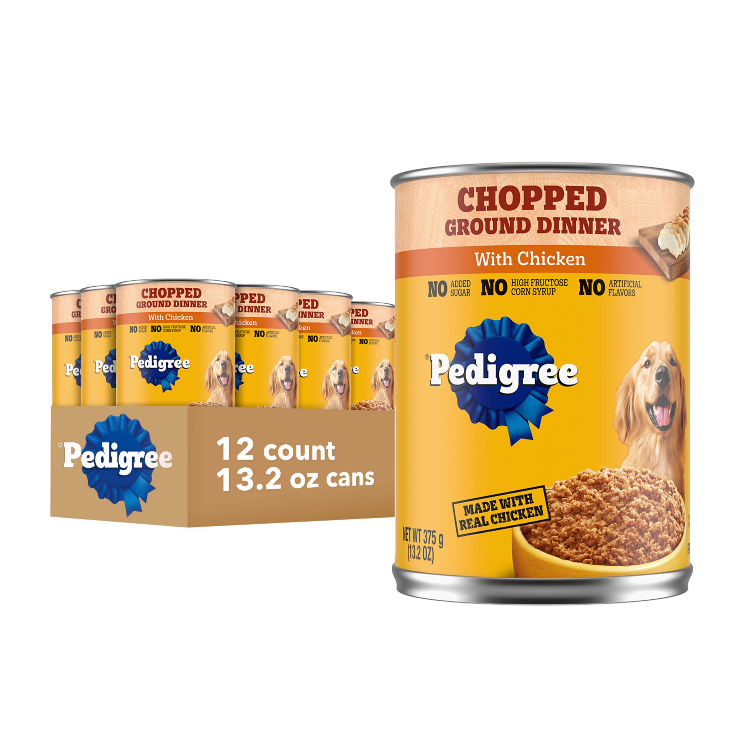 PEDIGREE Traditional Ground Dinner With Chopped Chicken Canned Dog Food 13.2 Ounces (Pack of 12)