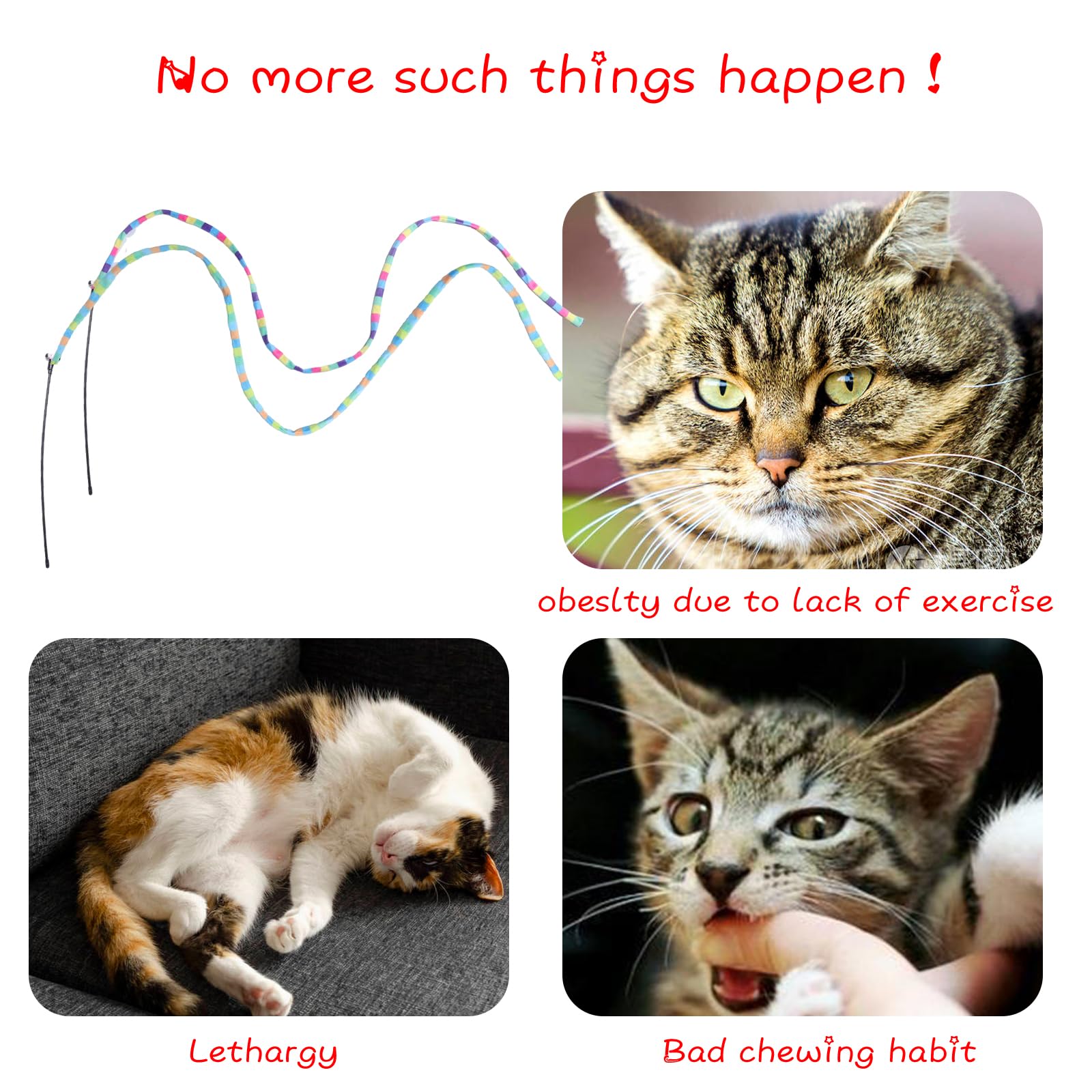 M Jjypet Cat Wand Toys Interactive Kitten Toys Cat Teaser Wand String Feather For Indoor Colorful Ribbon Wands Stick Toy Cat Cha