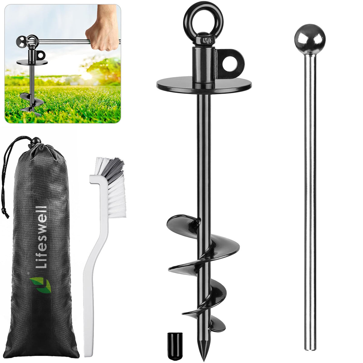 Lifeswel 15 Inch Dog Tie Out Stake, Heavy Duty Dog Anchor For Dogs Up To 220Lbs, No Tangle, Easy To Install And Remove, Ideal Fo