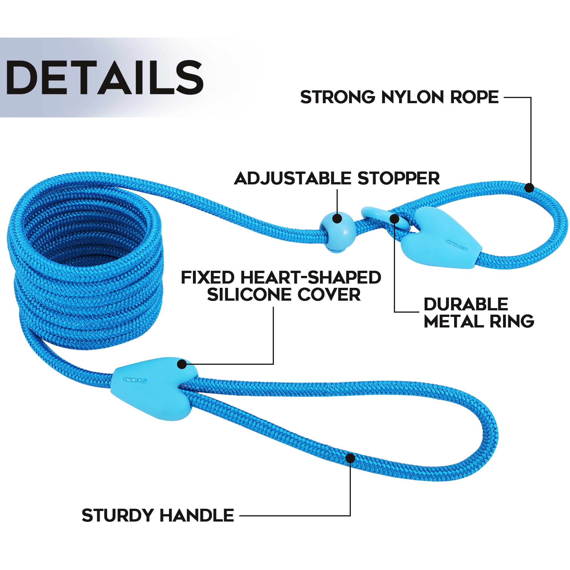 Slip Lead 6 Ft Dog Training Leash - 6 Color Slip Leads For Medium Dogs - No Pull Grey Leash