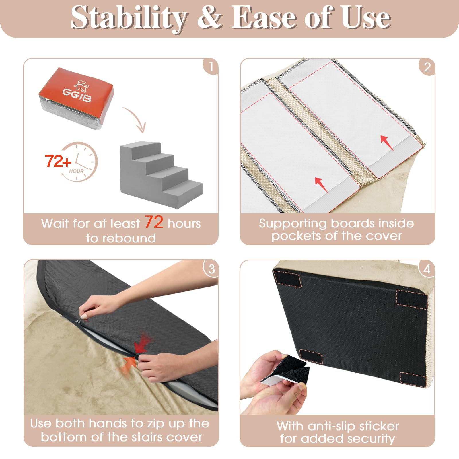 GGIB Dog Stairs for Small Dogs Pet Stairs for Sofa Couch Dog Ramp Pet Steps with Removable Washable Cover, Beige, 22'' H, 5-Step