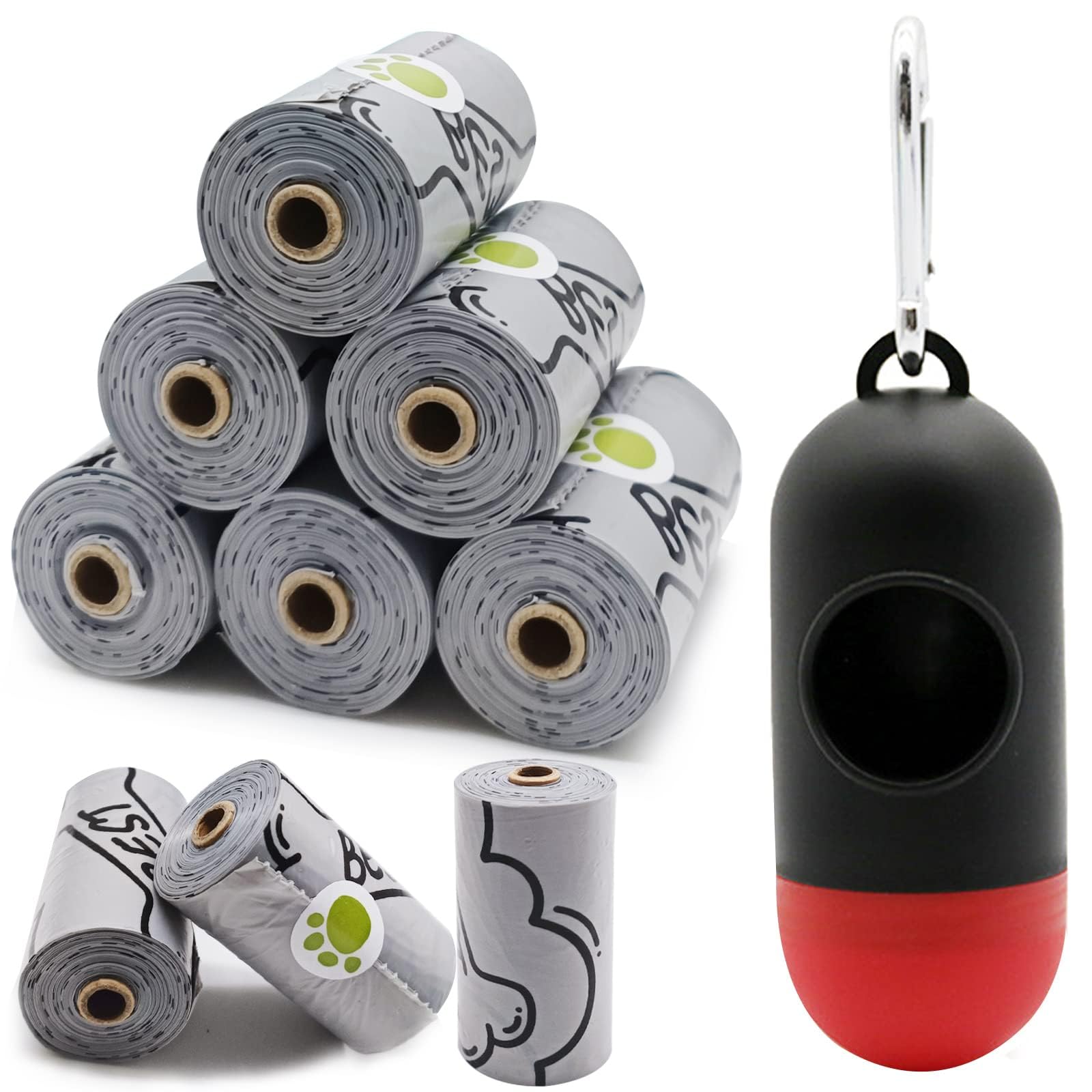 Yuchiya 9 Pack Dog Poop Bag With Holder Dog Waste Bags Dispenser With Silver Leash Clip Doggie Poop Bags With Poop Bag Holder Bi