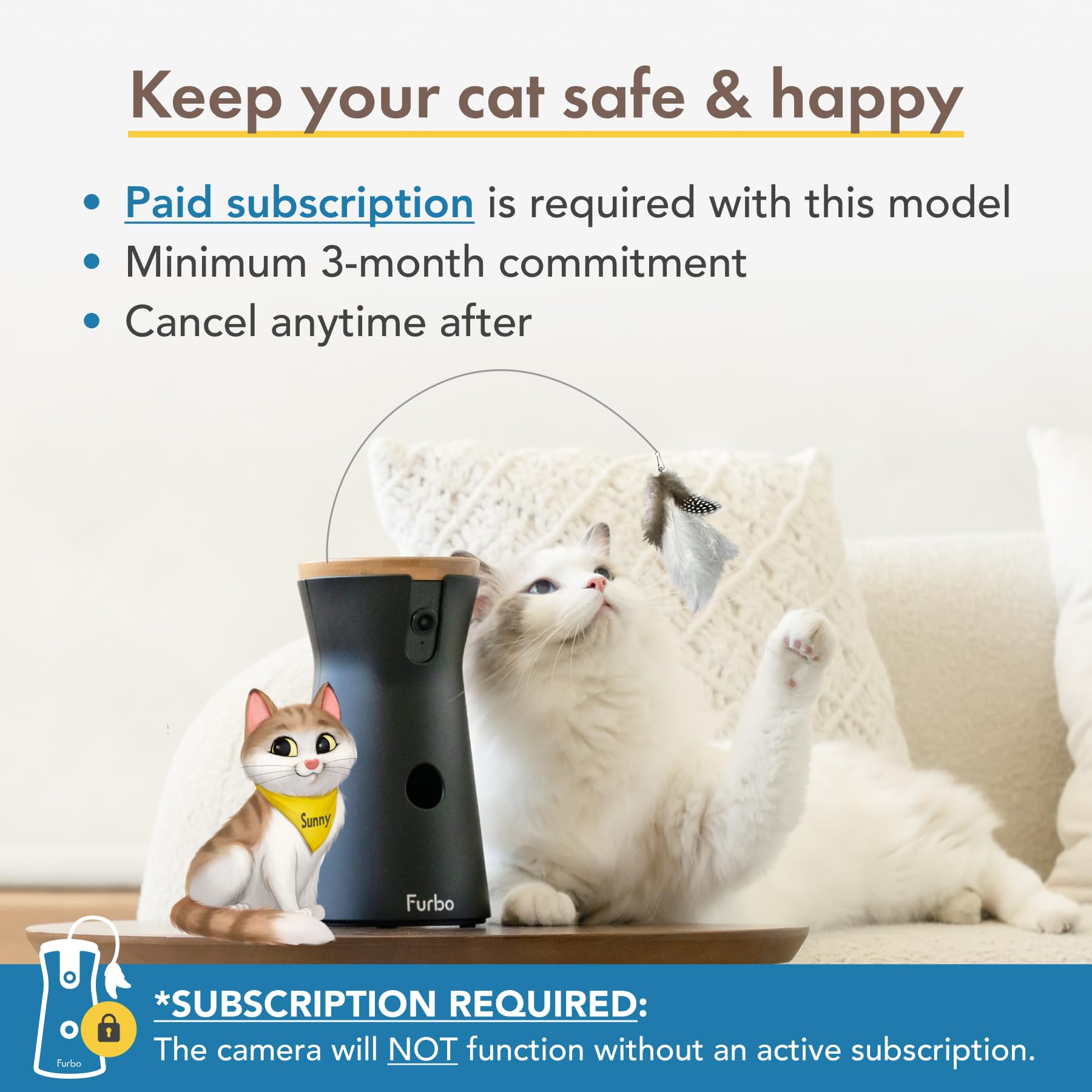 Furbo 360° Cat Camera + Nanny Bundle: Home Security & Cat Safety Alerts, Rotating Pet Treat Dispenser Camera With Speaker, Smart Home Indoor Cam W Phone App (Additional Subscription Required At Setup)