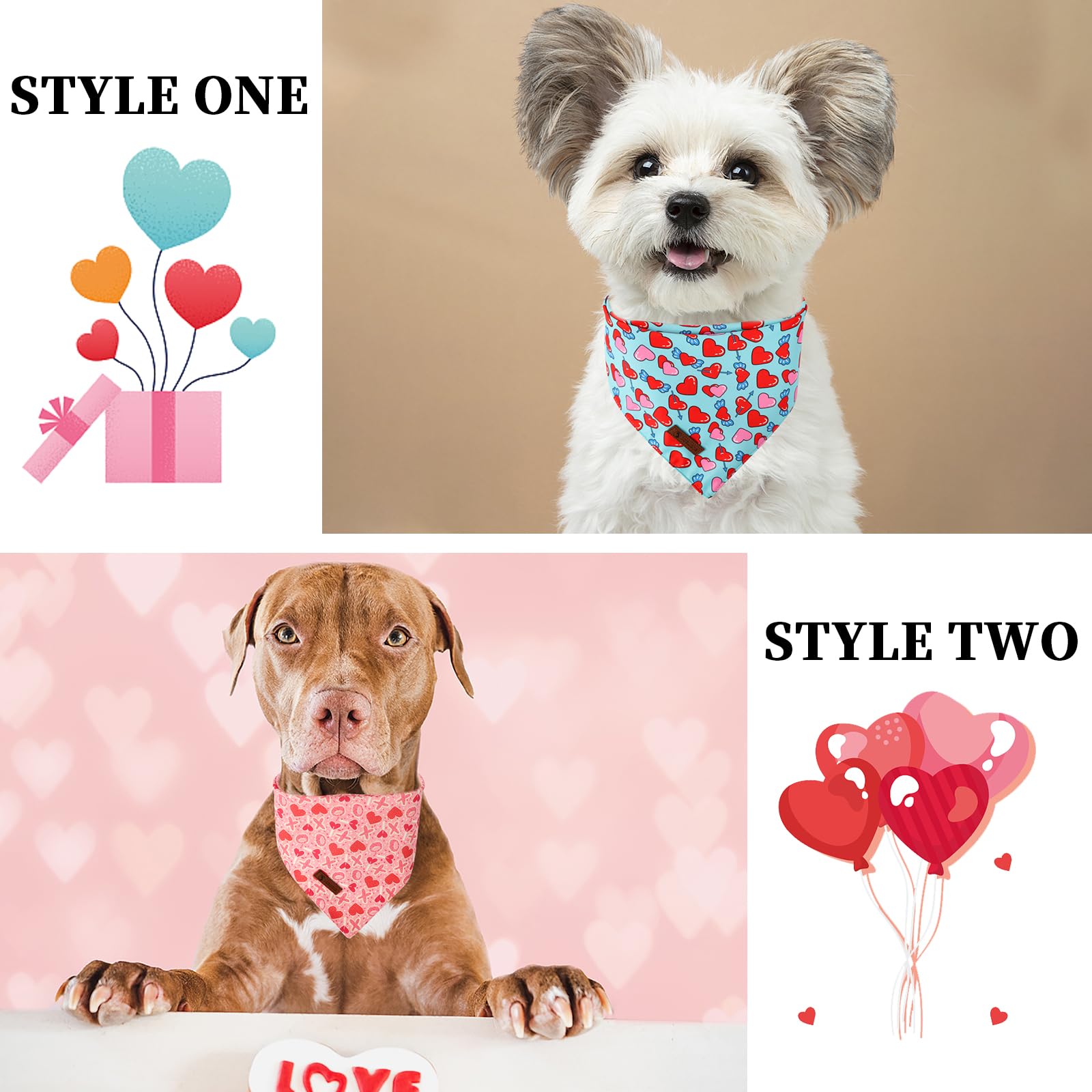 Dogwong Valentine'S Dog Bandanas 2 Pack, Cute Triangle Reversible Love Heart Pet Scarf Durable Girl Boy Holiday Bandana For Smal