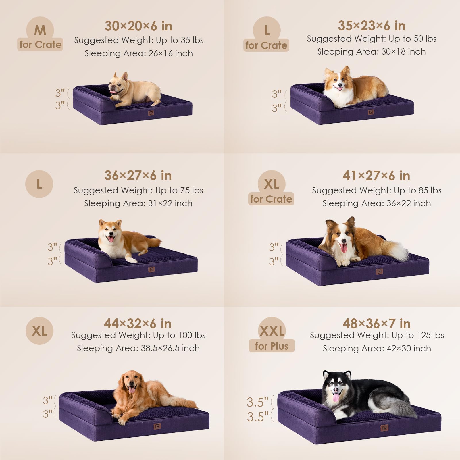 Eheyciga Memory Foam Dog Beds For Medium Dogs, Orthopedic Medium Dog Beds, Waterproof Egg Crate Dog Couch Bed With Washable Removable Cover And Non-Slip Bottom, L Shaped Dog Bed, Purple