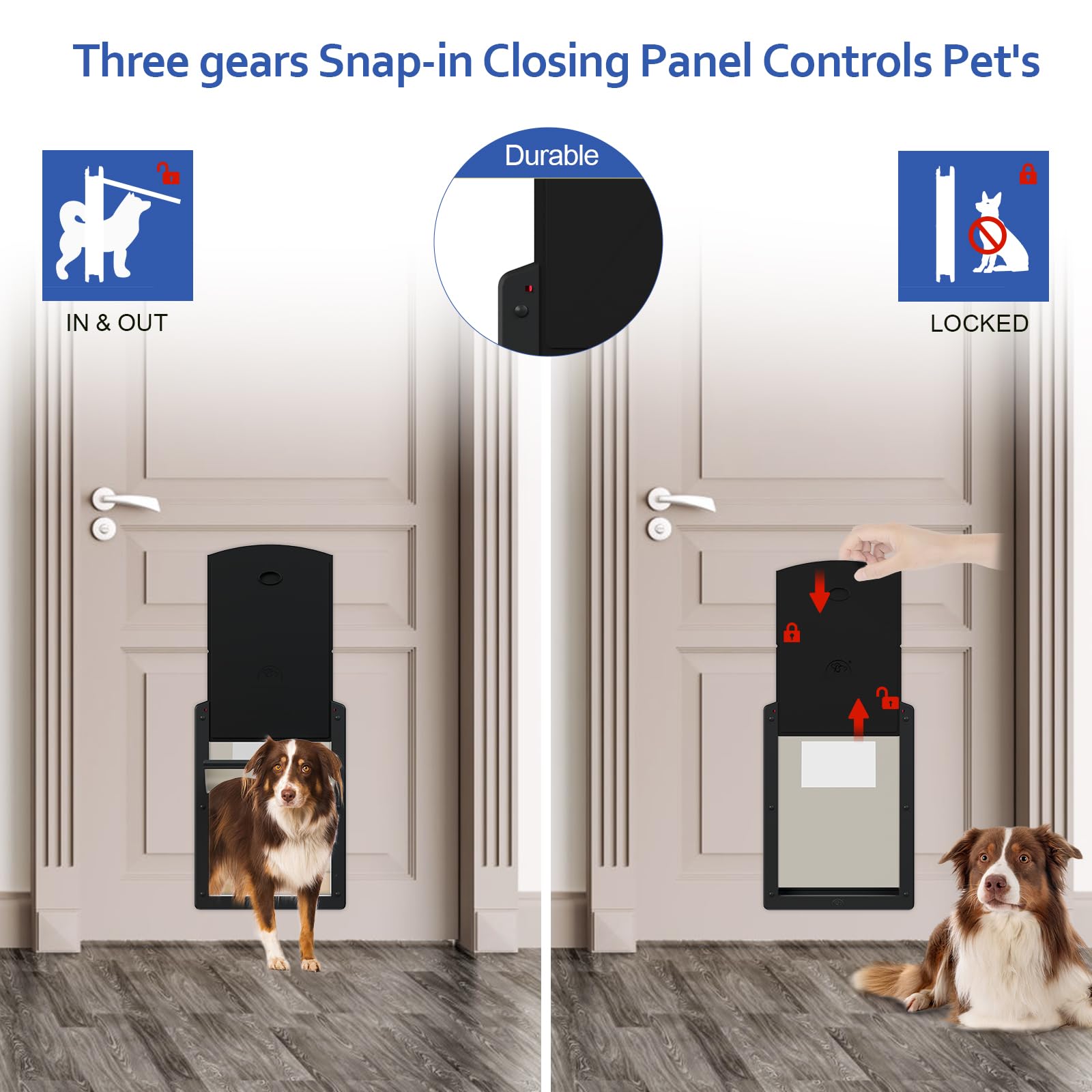 Classicmacher Large Dog Door - Mattle Black Plastic with Sliding Lock and Magnetic Flap - Model CMMP5