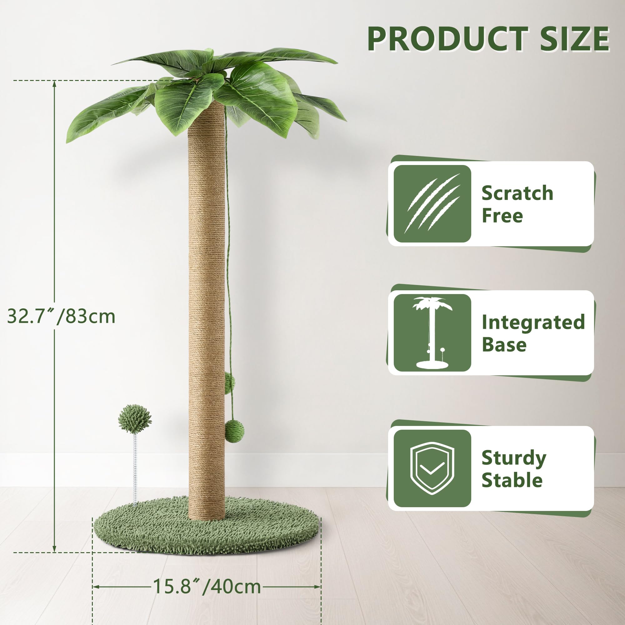 Kigoty Cat Scratching Post Cat Scratcher, 33 Inch Tall Scratching Post With Sisal Rope,Cute Cat Tree With Hanging Interactive Ba