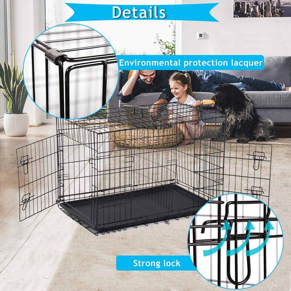 Dog Crate Dog Kennel Cage For Small Dogs, 24'' Portable Foldable Indoor Outdoor Large Double Door Wire Metal Puppy Cat Pet Dog C