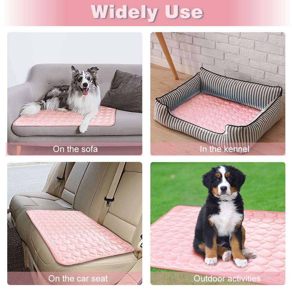 Meilimiyu Washable Dog Cooling Mat Ice Silk Pet Self Cooling Pad Blanket (28X22 In, Pink)