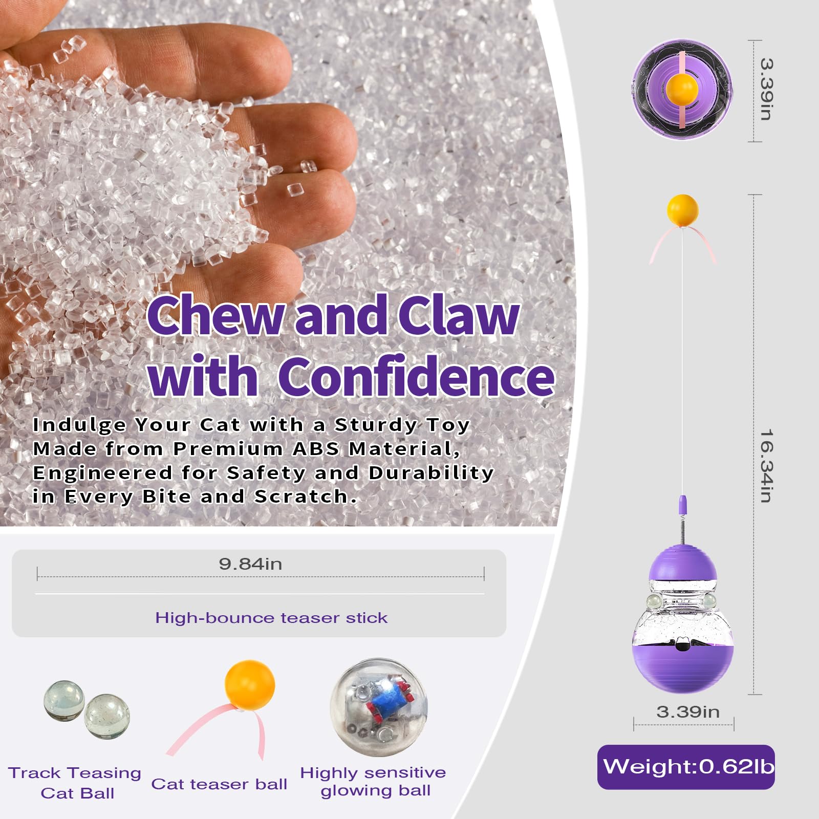 KONOATOR Interactive Cat Toy - Engaging Tumbler Design with Teaser Wand & Treat Dispenser - Durable, Non-Toxic, and Safe for Ind