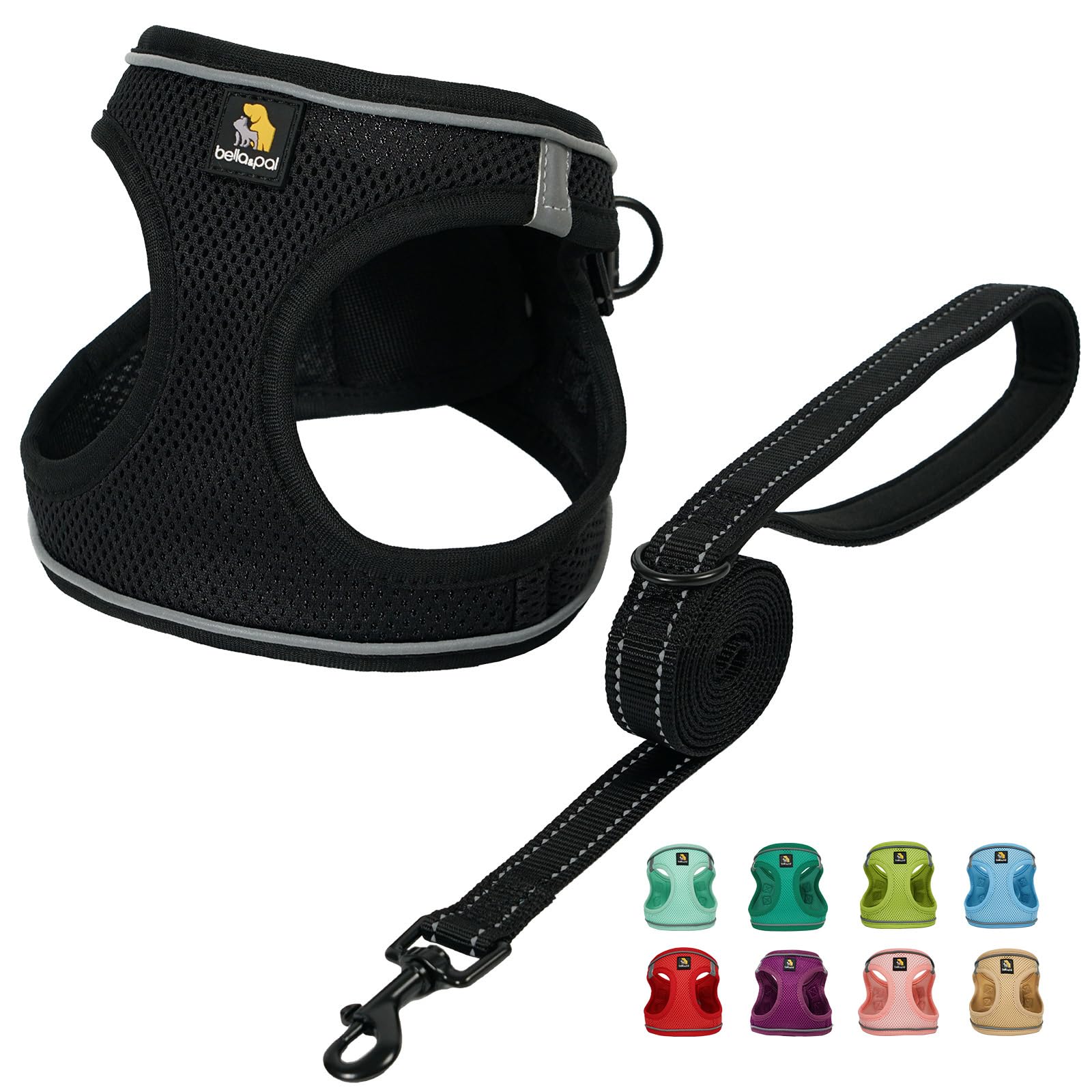 Bella & Pal Puppy Harness & Leash Set, No Pull Dog Harness For Extra Small Dogs, Black Xs