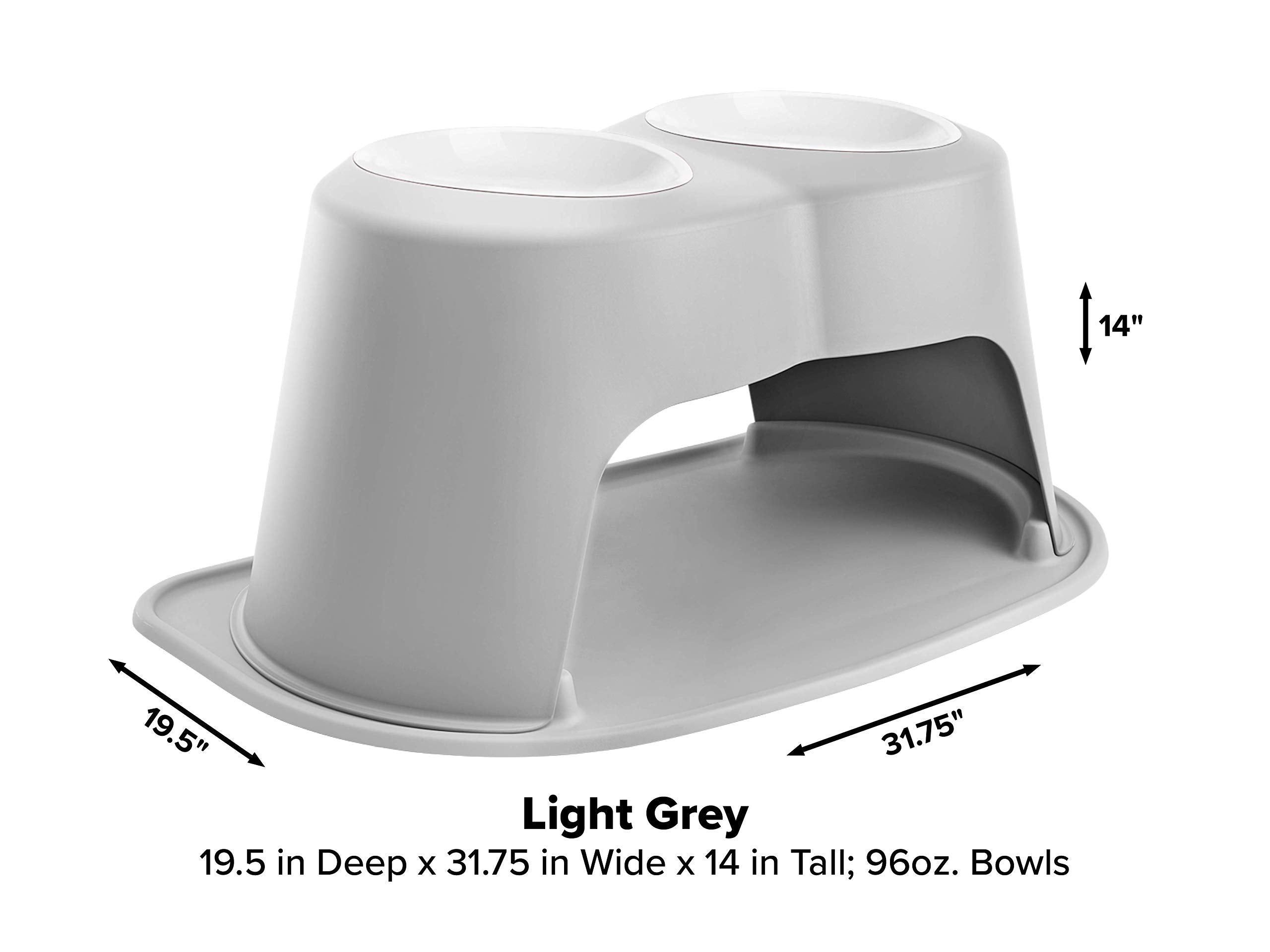 Weathertech Double High Pet Feeding System W/Plastic Dog/Cat Bowls - 14'' High Stand Light Grey (Pdhc9614Lglg)