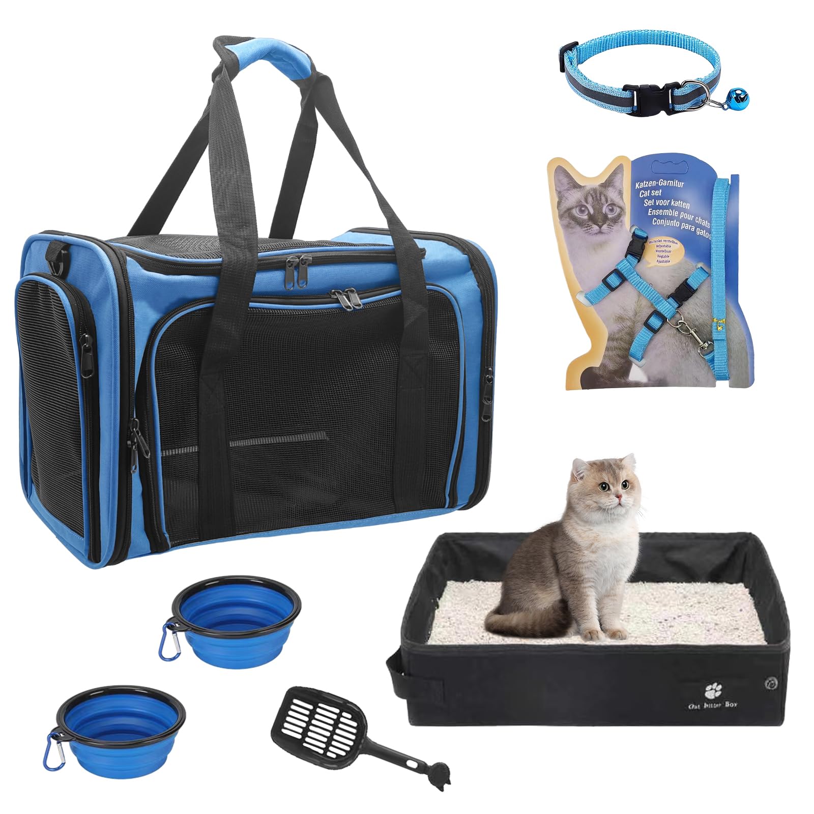 Cat Carrier Soft-Sided & Foldable Cat Travel Litter Box, Fit for Pet Up to 20Lbs, 17.7 * 11.8 * 11.8 inches Cat Bag for Traveli