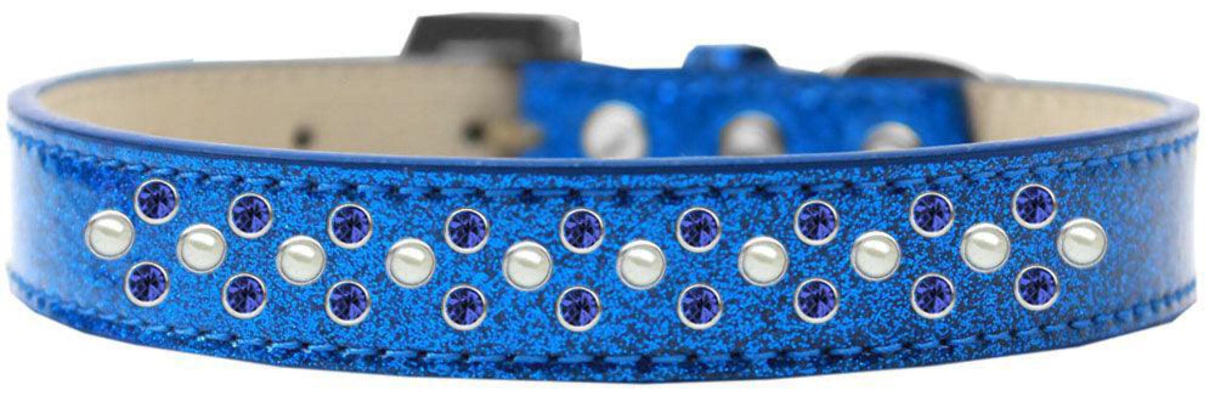 Mirage Pet Products Sprinkles Ice Cream Dog Collar with Pearl and Blue Crystals, Size 14, Gold