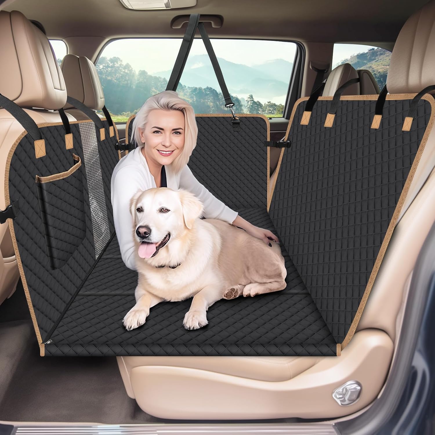 Lekespring Dog Seat Cover For Back Seat Hard Bottom, Dog Hammock For Car, Backseat Cover For Dogs In Car, Black