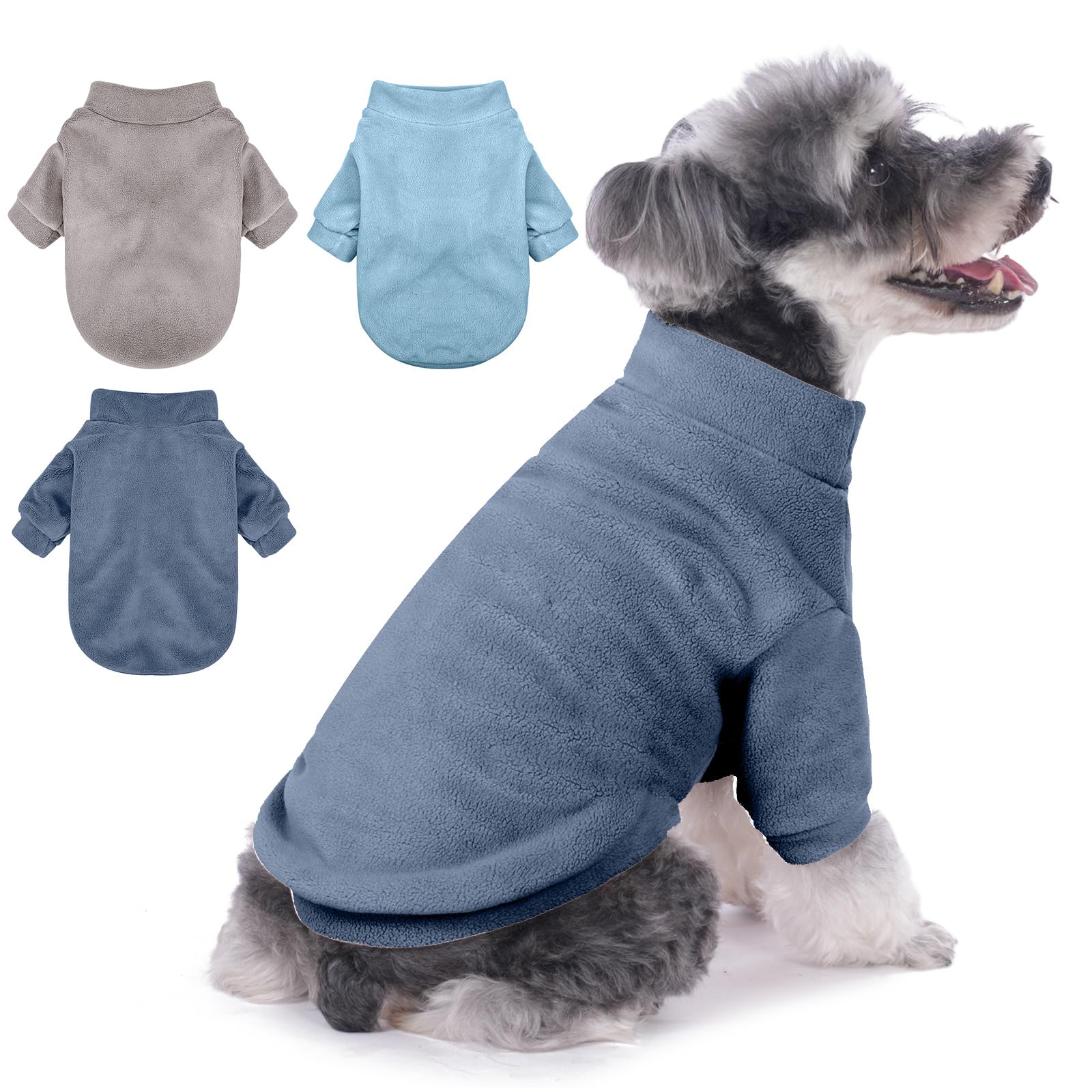 Gyalaperi Dog Sweater, 3 Pack Dog Sweaters For Small Dogs Girl Boy, Ultra Soft Warm Puppy Clothes Dog Coat For Winter (Gray+Azur
