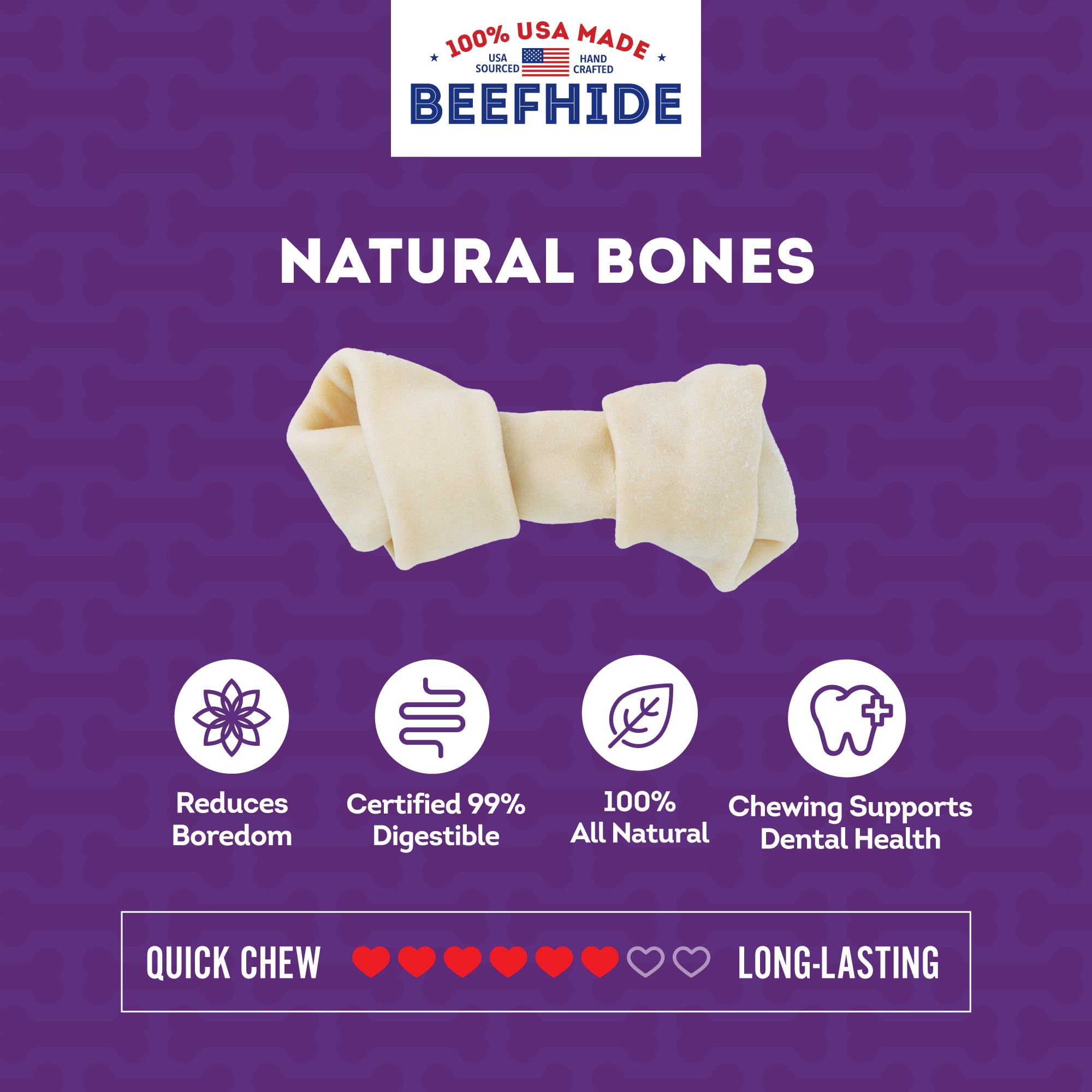 Treatly USA Beefhide Bones 5-6 Dog Chew Treats - Chicken Flavor, 7 Count/1 Pack