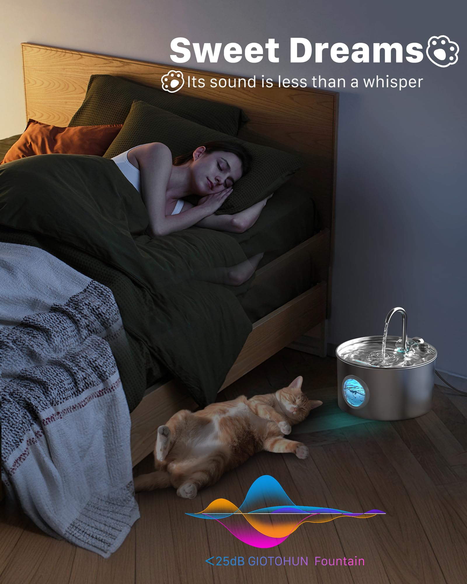 Cat Water Fountain Stainless Steel: 74Oz/2.2L Cat Fountain For Drinking - Pet Water Fountain For Cats Inside - Quiet Cats Water