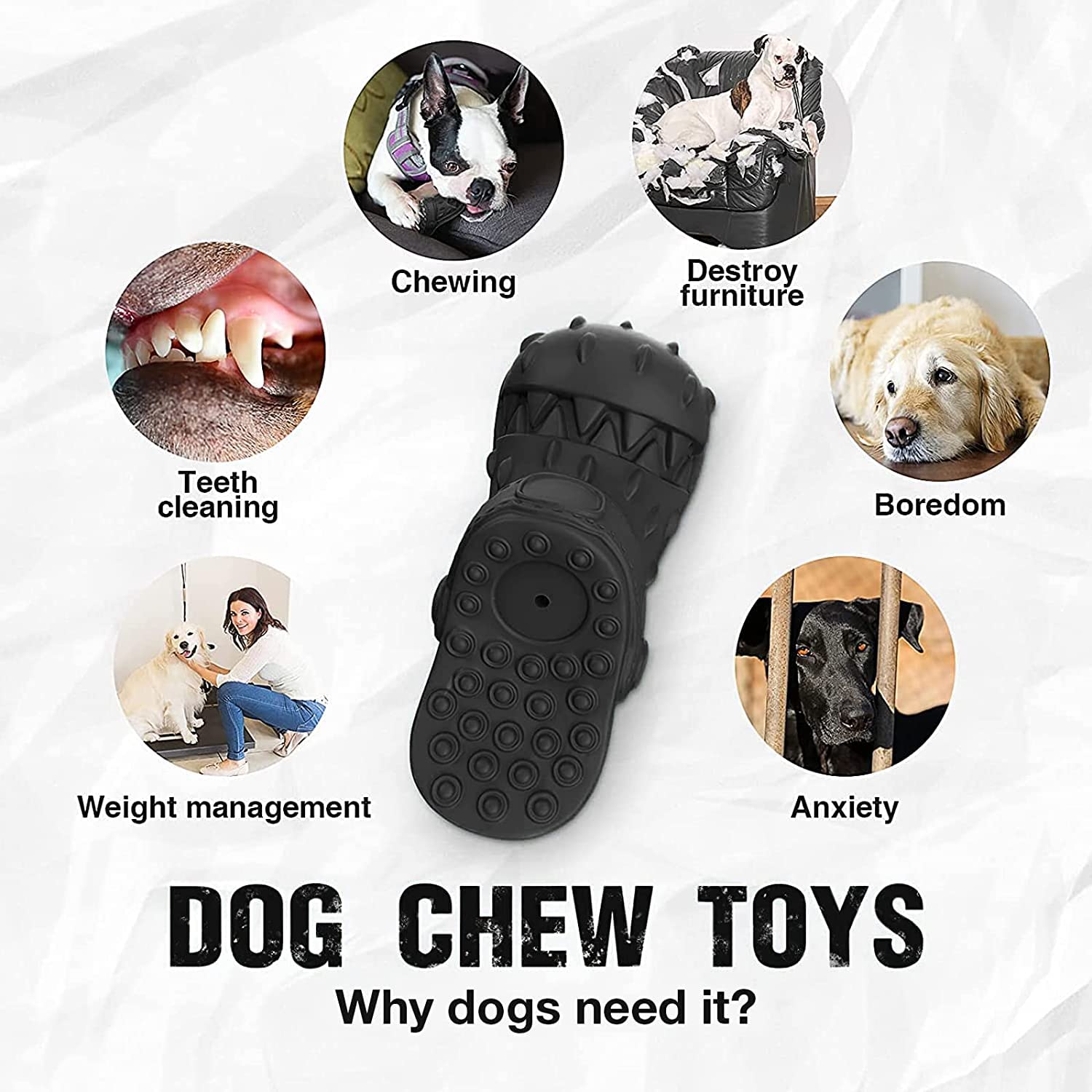 Tough Dog Toys For Aggressive Chewers, Indestructible Dog Toys, Durable Dog Chew Toys Natural Rubber Dog Toy With Bleef Flavor For Small/Medium/Large Interactive Squeaky Dogs (Black)