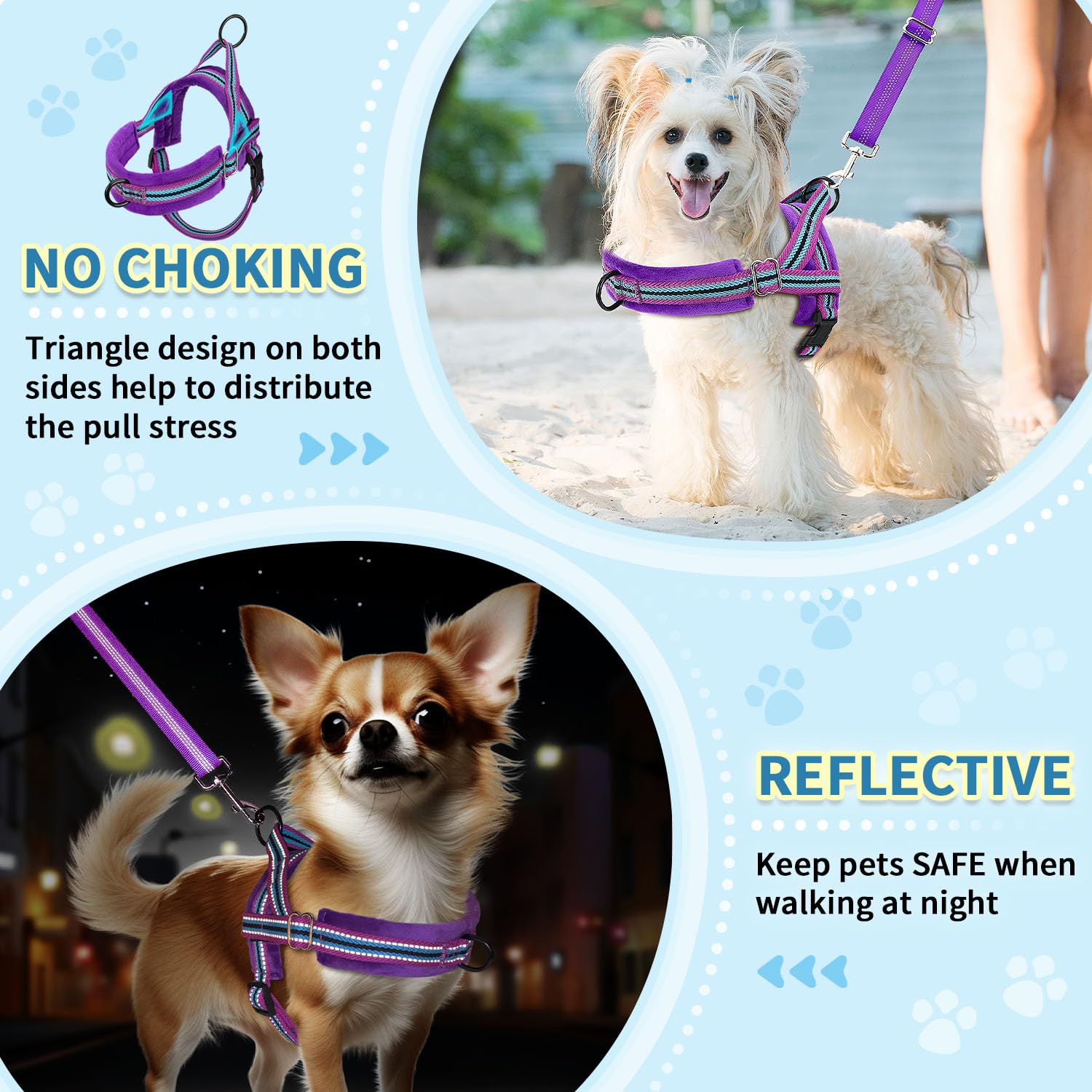 Slowton No Pull Small Dog Harness And Leash Set, Puppy Soft Vest Harness Neck & Chest Adjustable, Reflective Lightweight Harness & Anti-Twist Pet Lead Combo For Small Medium Dogs (Pu-Front Clip, M)