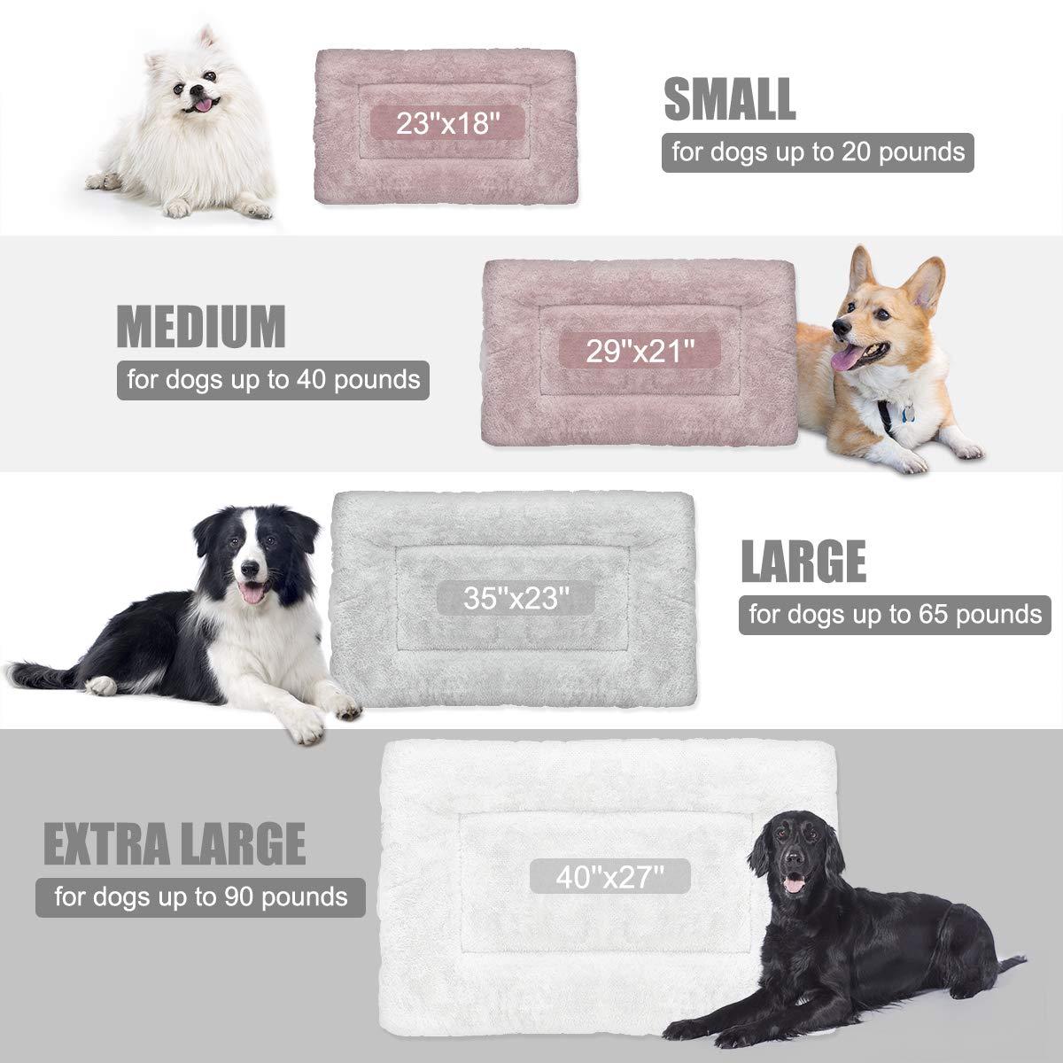 Siwa Mary Dog Bed Mat Soft Crate Pad Washable Anti-Slip Mattress For Large Medium Small Dogs And Cats Kennel Pad(40'' X 27'' Grey)