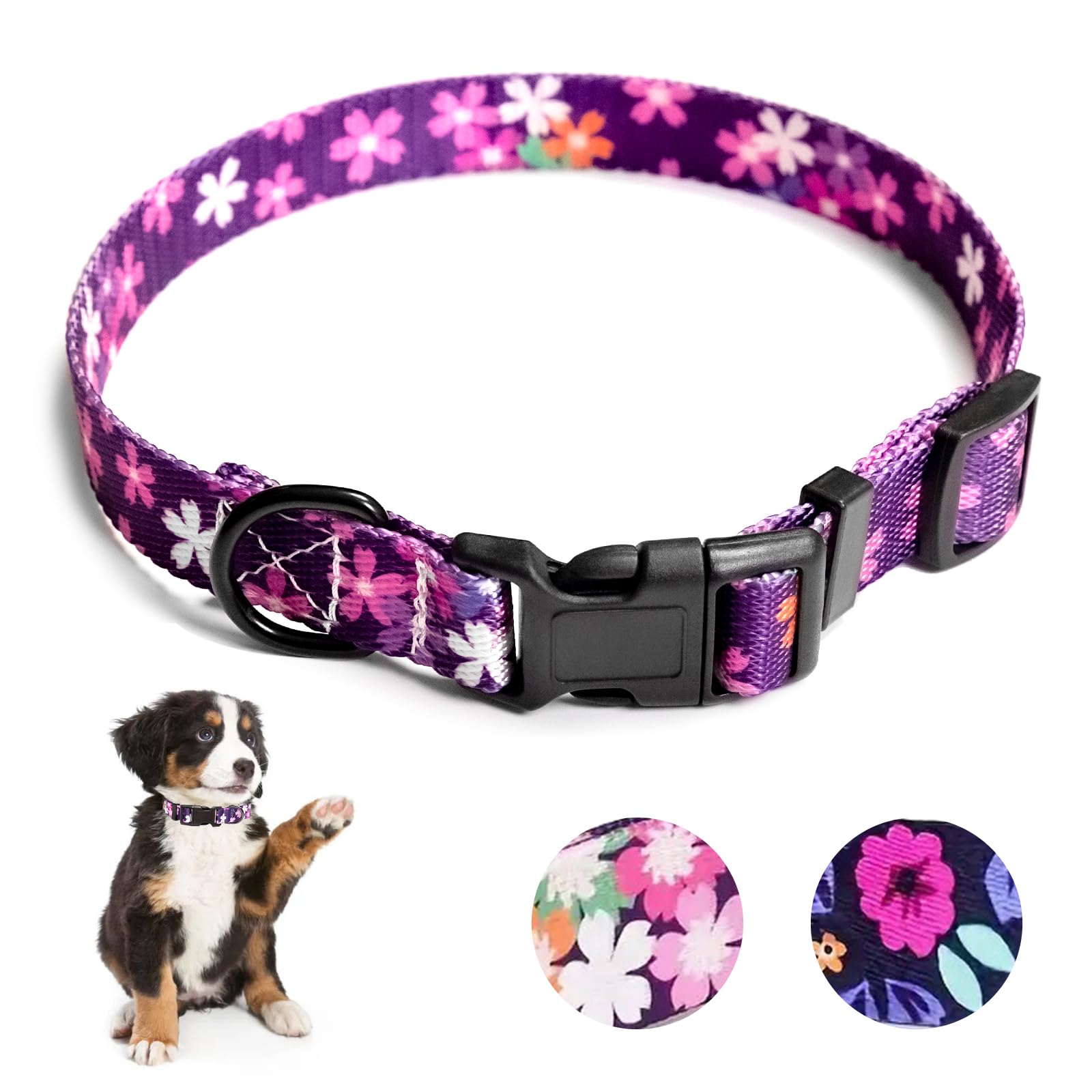 Jestrem Dog Collar, Cute Adjustable Soft And Comfortable With Printed Pattern Pet Collar For Small Medium Large Dog, Purple