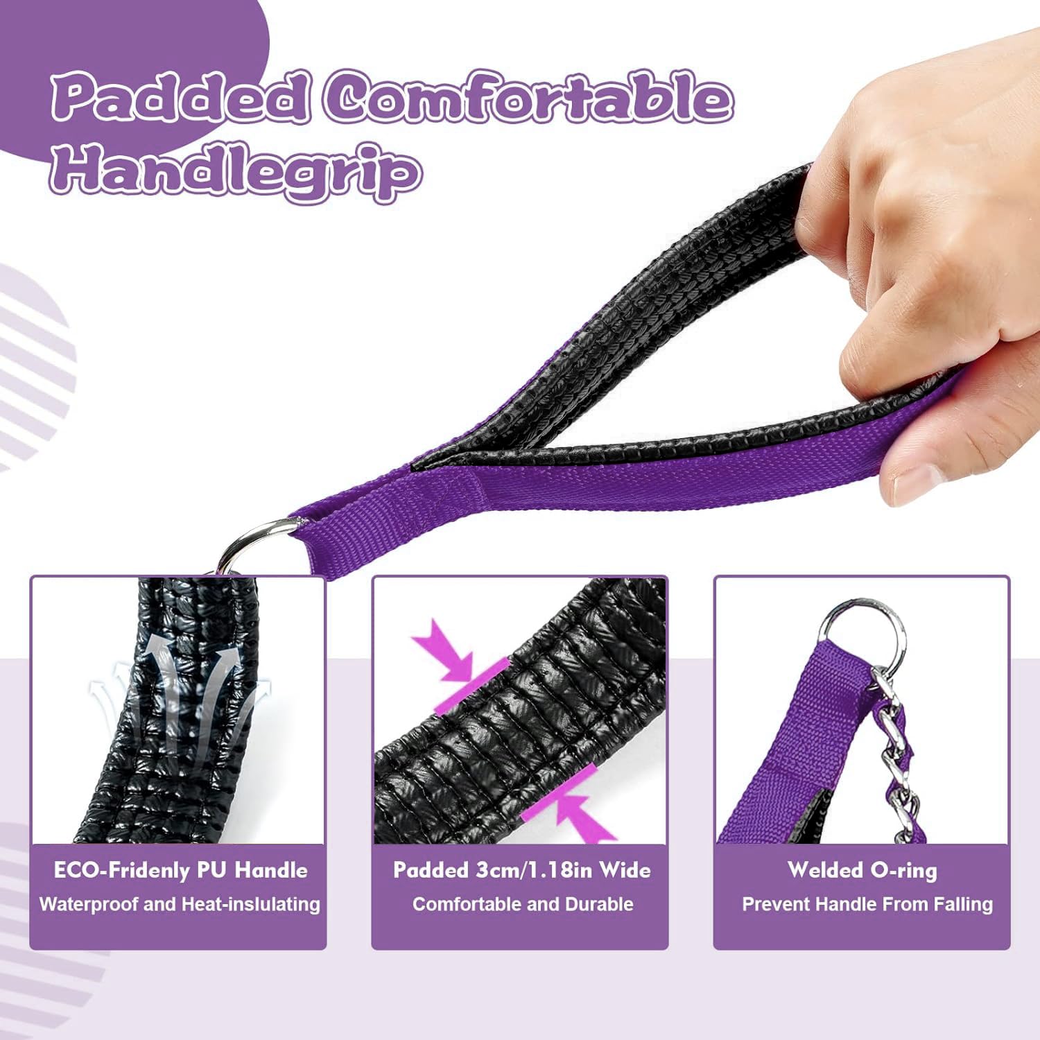 Luffwell Heavy Duty Metal Dog Chain Leash With Comfortable Pu Leather Padded Handle, Chew Proof, For Small Medium Dog Walking Tr