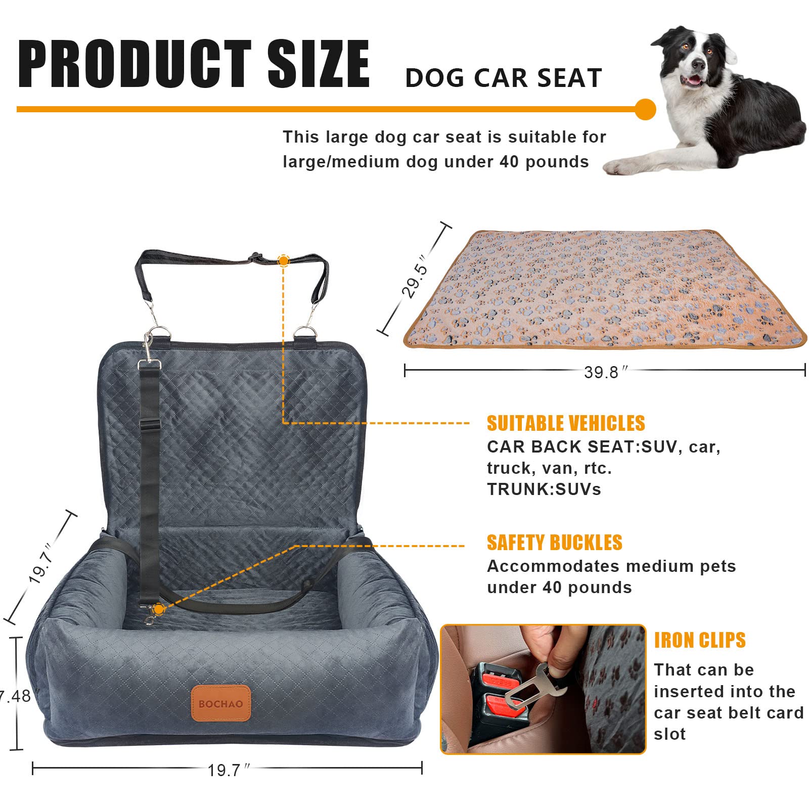 Dog Car Seat Pet Booster Seat For Medium Small Dogs,Dog Seat Travel Bed Multi-Function-Dog Bed,Dog Sofa Cushion,With Dog Blanket,Comfortable Safe Removable And Washable,Fits Cars/Trucks/Suv