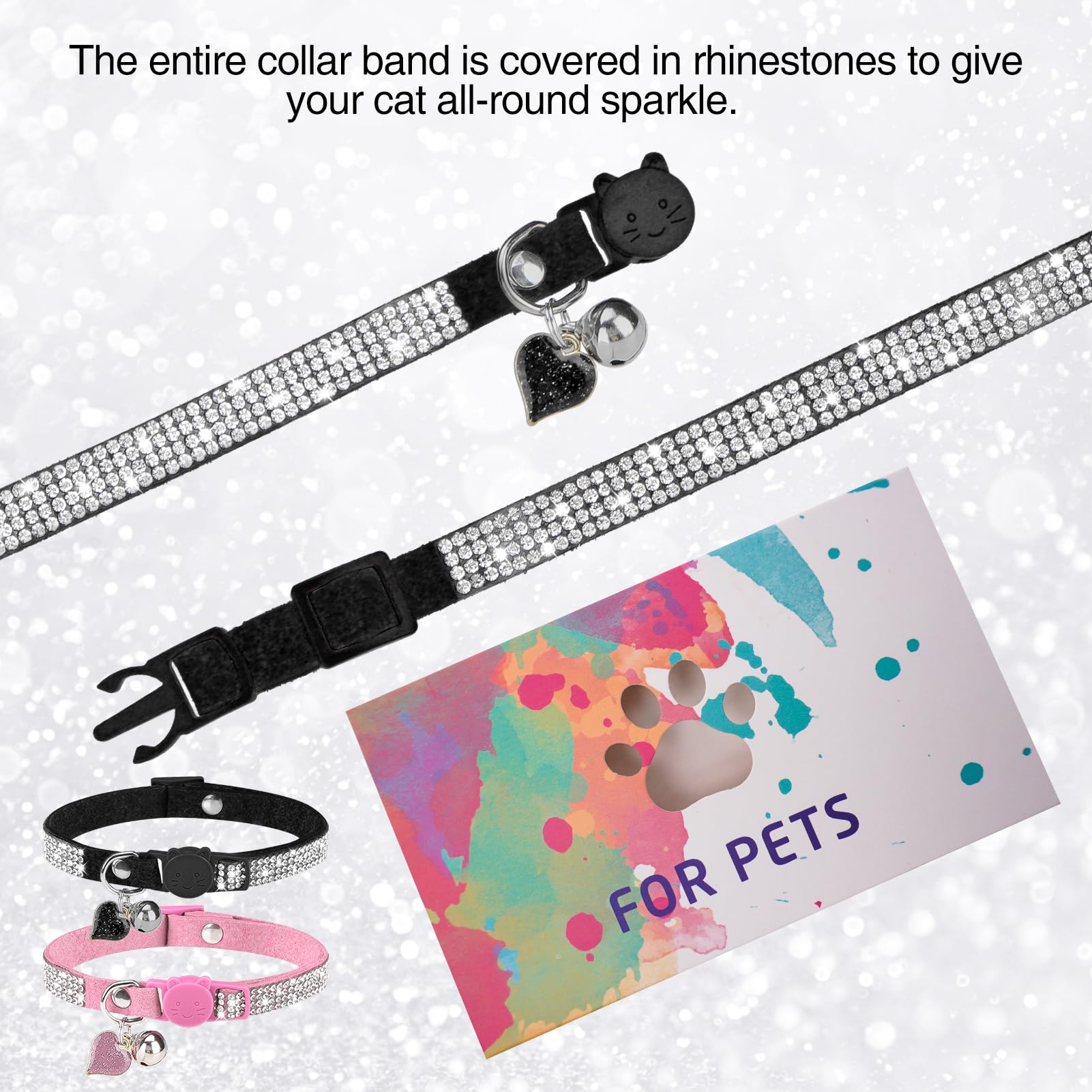 Dillybud Rhinestone Cat Collar Breakaway With Bell, Diamond Cat Collar With Safety Buckle Quick Release For Girl Boy Small Kitte