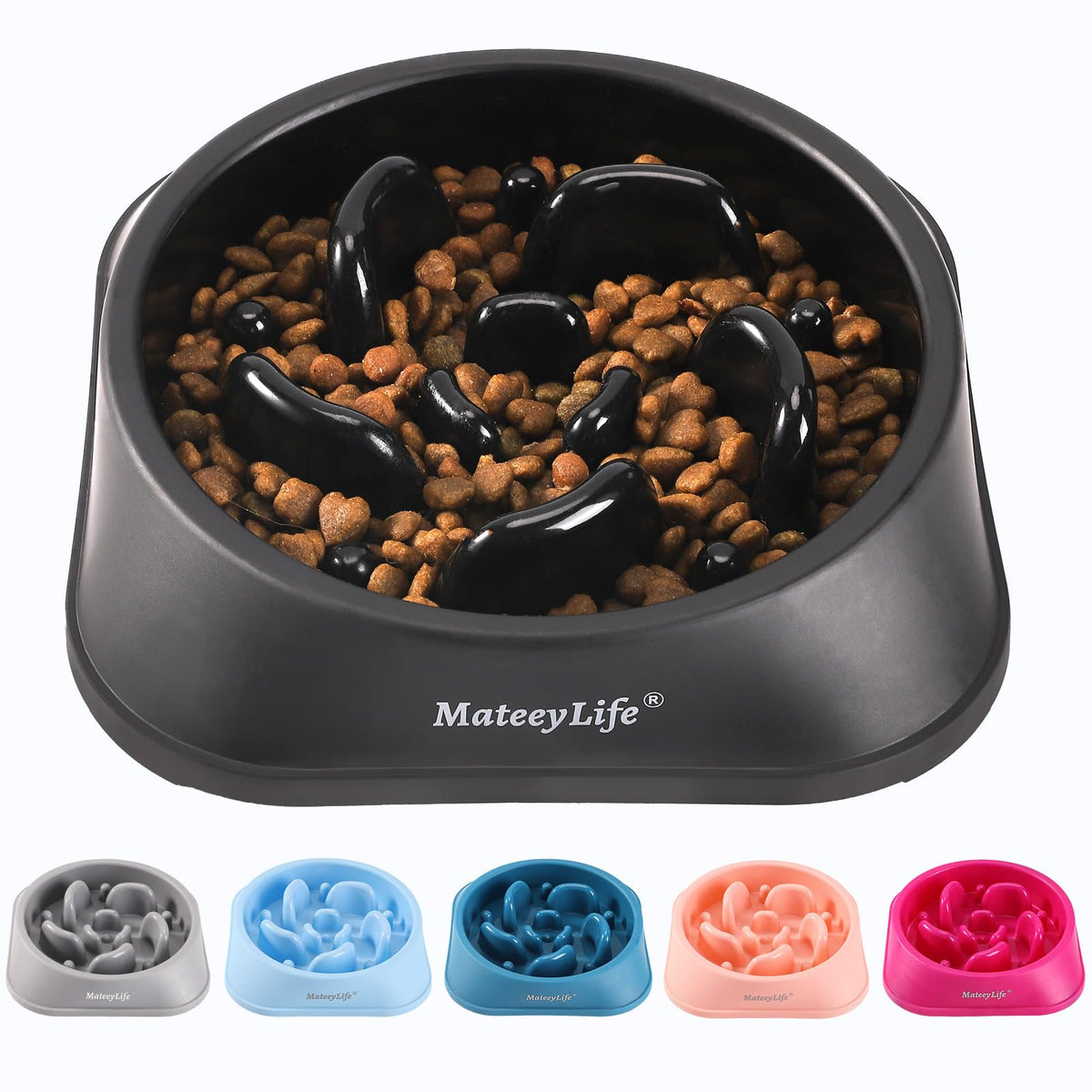 Mateeylife Slow Feeder Dog Bowls, Anti-Choking Puzzle Dog Food Bowls, Non Slip Interactive Dog Feeding Bowls That Slow Down Eating, Bloat Stop Maze Dog Dishes Dog Feeder For Medium Large Breeds Black