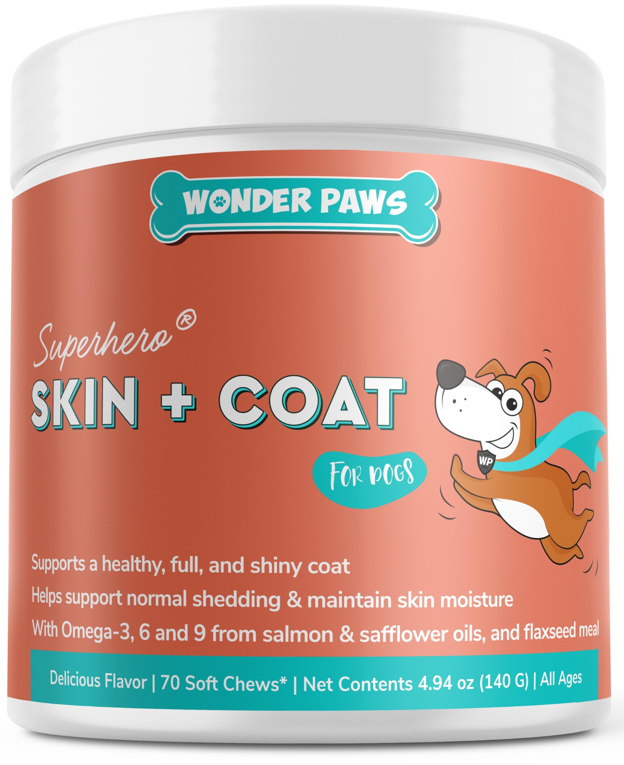 Wonder Paws Skin & Coat Supplement for Dogs with Salmon Oil, Omega 3 & 6, EPA & DHA, Promotes Healthy Skin and Coat, Itchy Relie