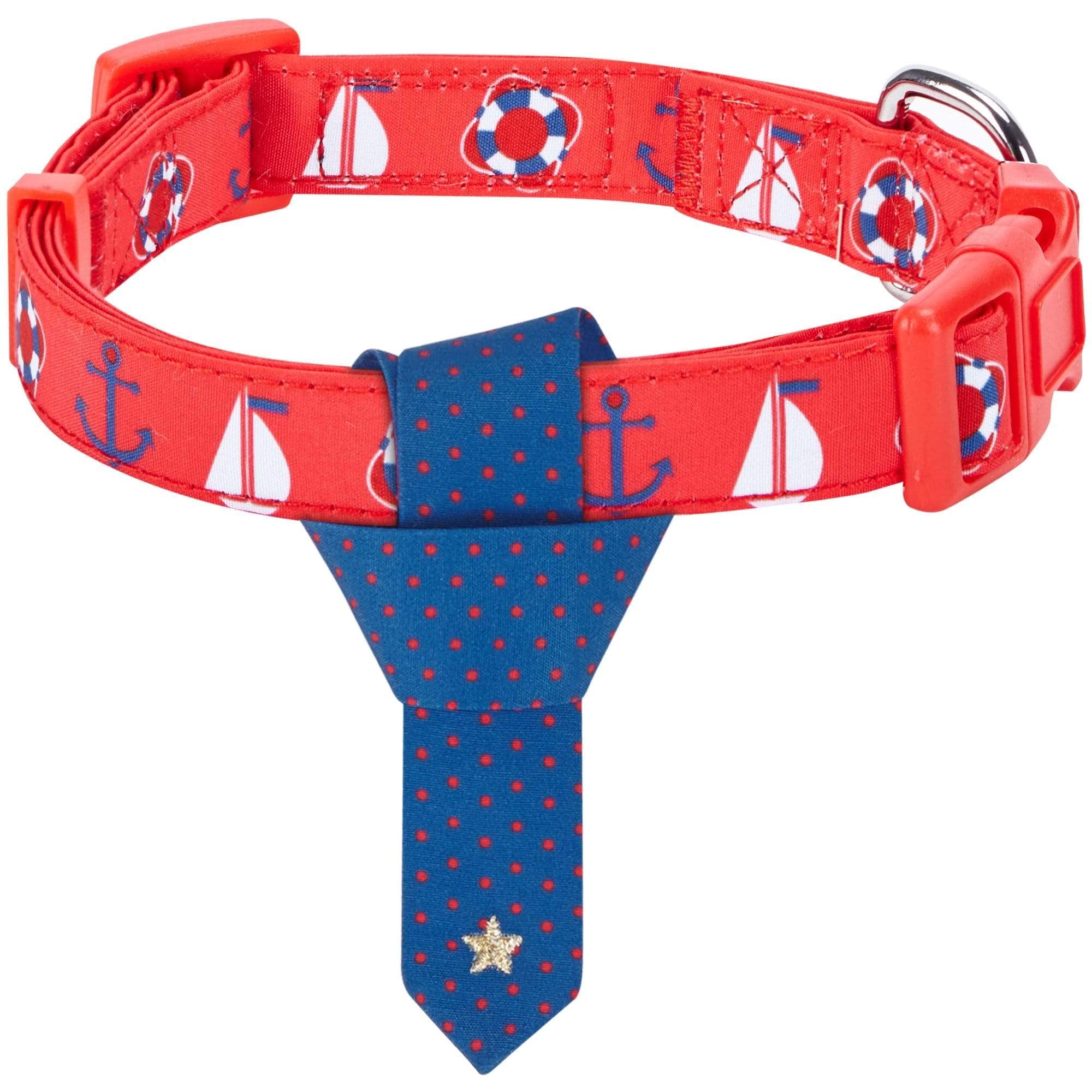 Blueberry Pet 4 Patterns Cardinal Red Nautical Sailboat Designer Adjustable Tie Dog Collar, Small, Neck 12-16