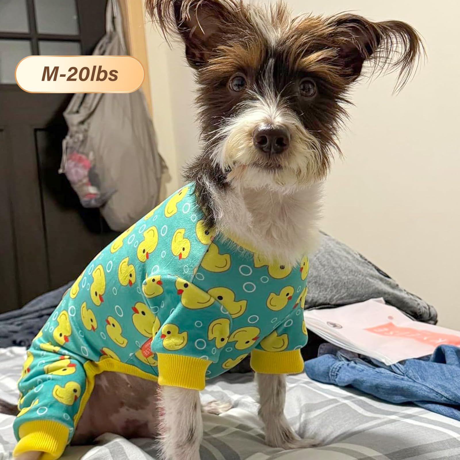 Kyeese Dog Pajamas Yellow Duck For Small Dogs Soft Material Stretchable Dog Pajama Pjs Dog Apparel