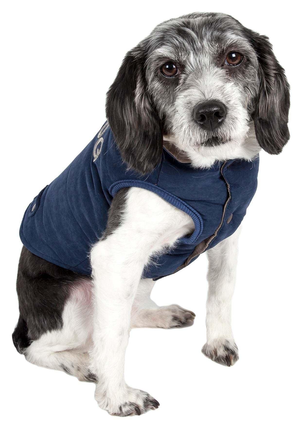 TOUCHDOG 'Waggin Swag' Fashion Designer Reversible 3M Insulated Pet Dog Coat Jacket, Medium, Blue / Grey