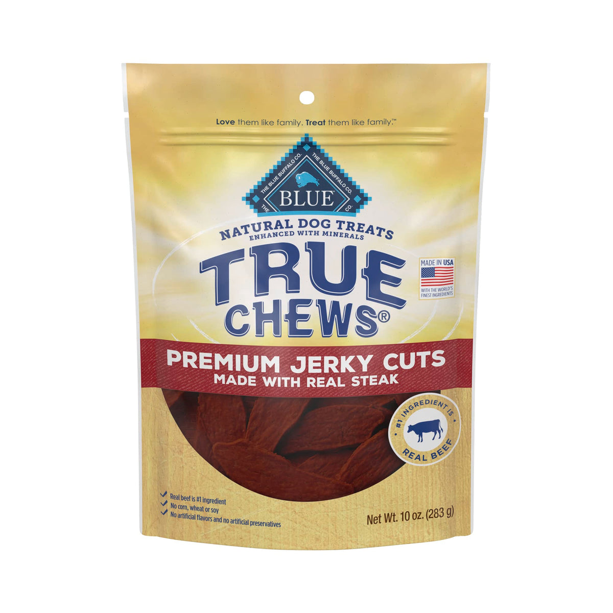 Blue Buffalo True Chews Premium Jerky Cuts Dog Treats, Made in the USA with Natural Ingredients, Beef, 10-oz Bag