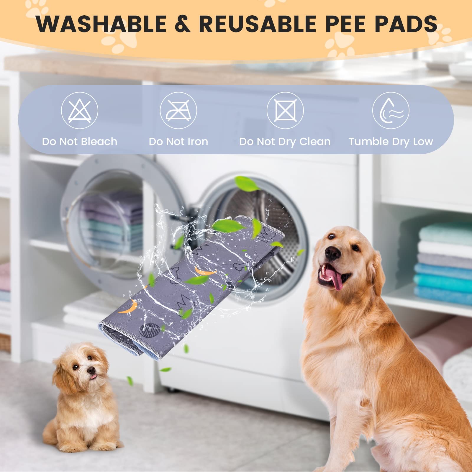 UPSKY Washable Pee Pads for Dogs 2 Pack 34 x 36 Reusable Puppy Pads Waterproof Pet Training Pads, Non-Slip Dog Mats Fast Absorbe