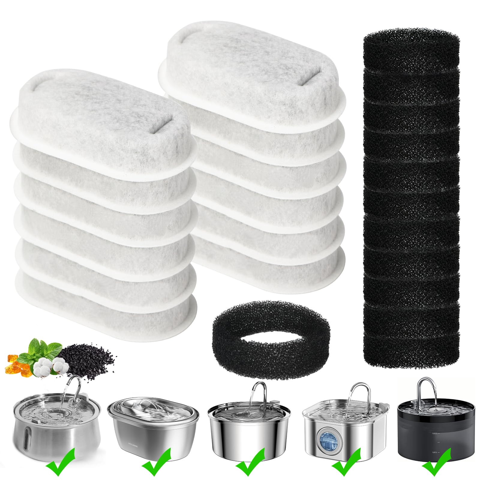 TOUDABBQ Cat Water Fountain Filter, 24-Pack Filters Replacement for 67oz/2L & 108oz/3.2L Stainless Steel Cat Water Fountain, 4-L