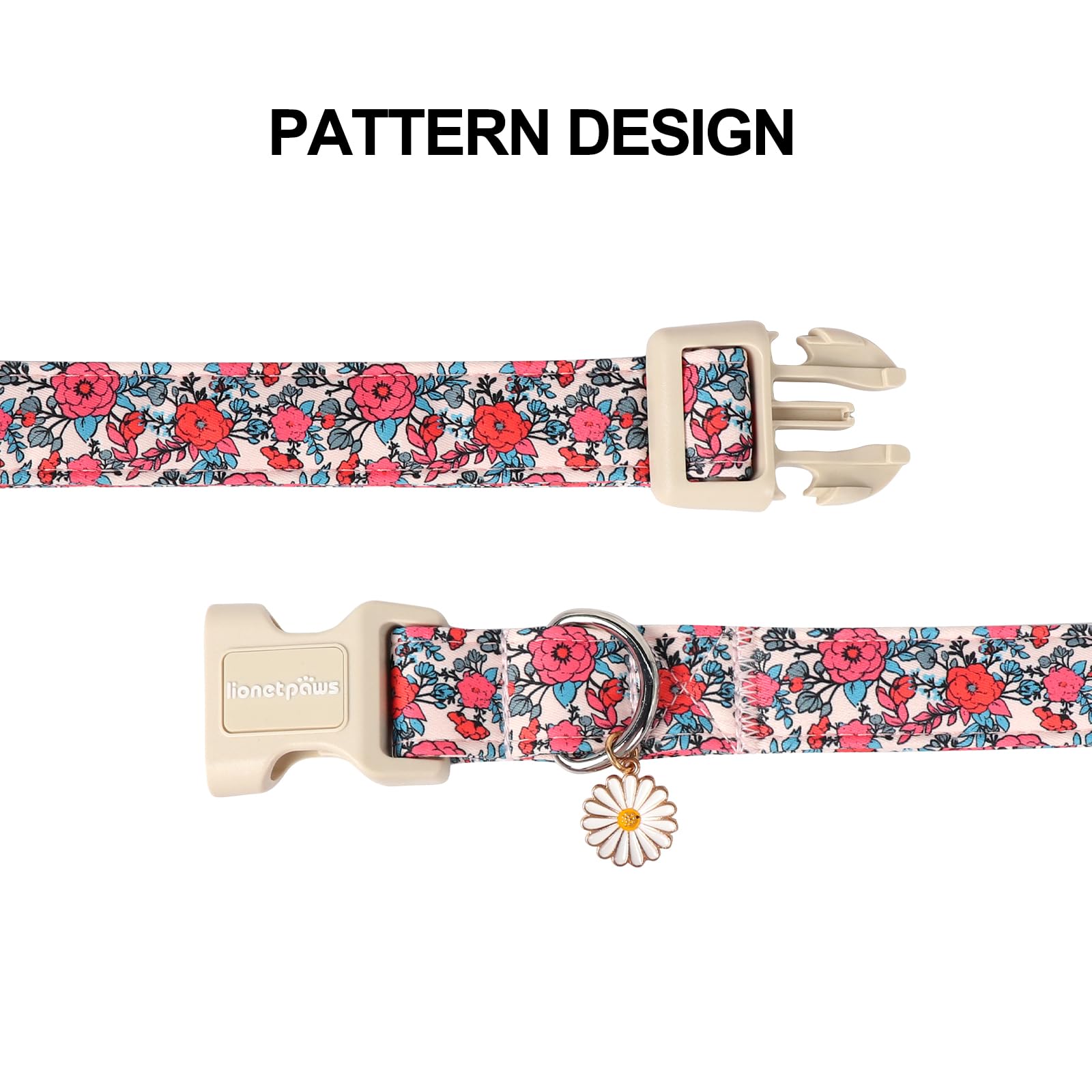 Lionet Paws Floral Dog Collar- Cute Red Pink Flower Dog Collars With Plastic Buckle, Light Adjustable Dog Collars For Small Dogs