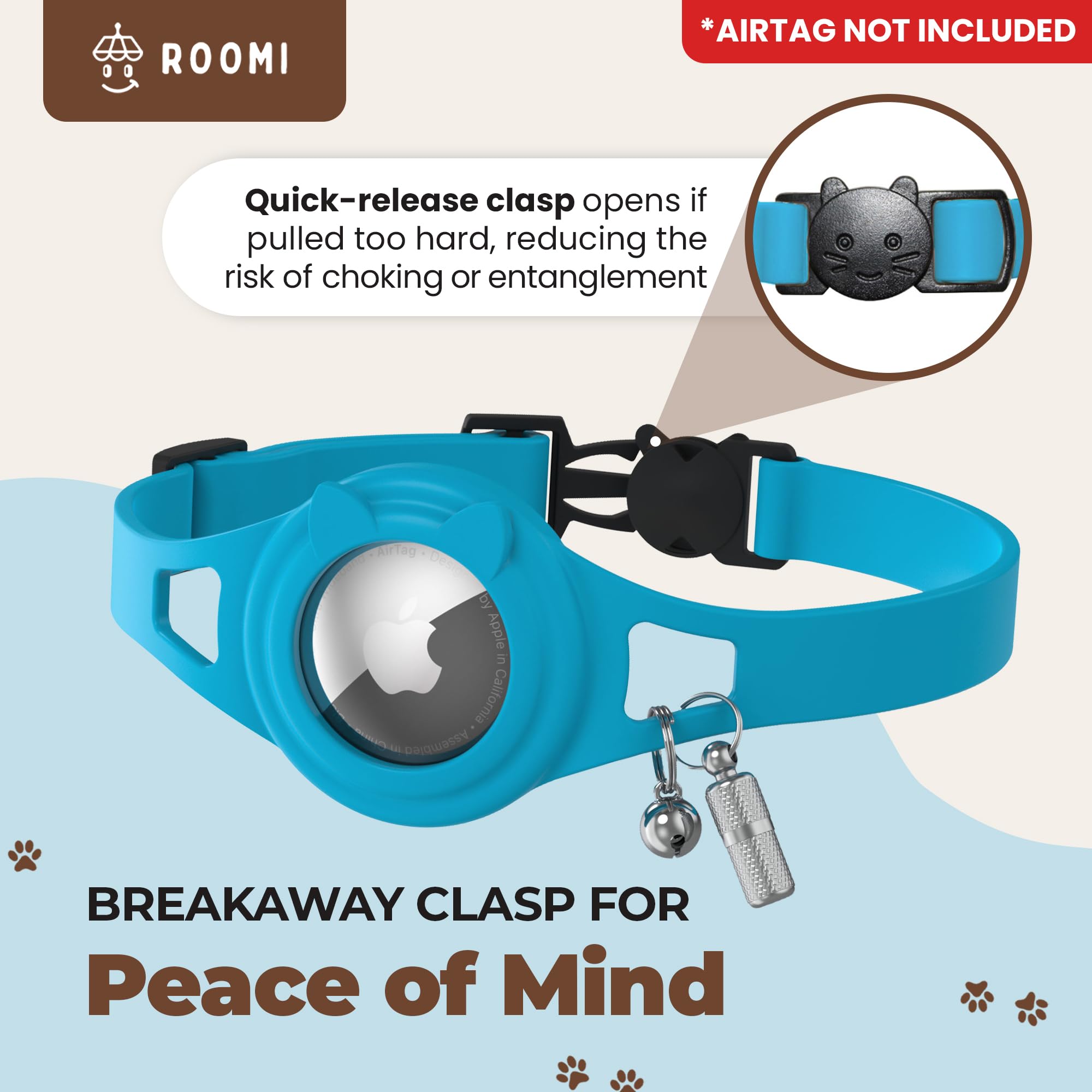 Hypoallergenic Apple Airtag Cat Collar With Breakaway Clasp, Bell & Id Tag. Compatible With Airtag. Waterproof & Lightweight Cat