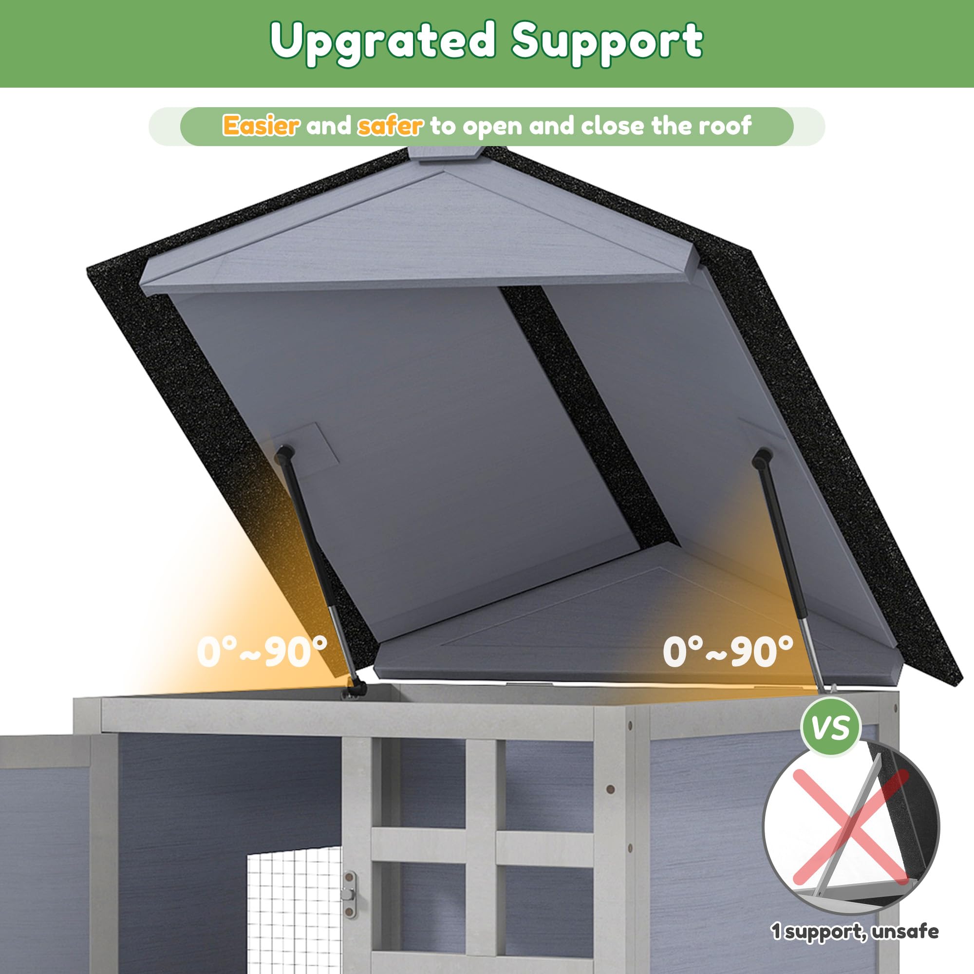 48'' L Rabbit Cage Bunny Hutch Outdoor Indoor, Expandable 2-Story Large Wooden Small Animal Cage With Run, Removale Tray, Top-Op