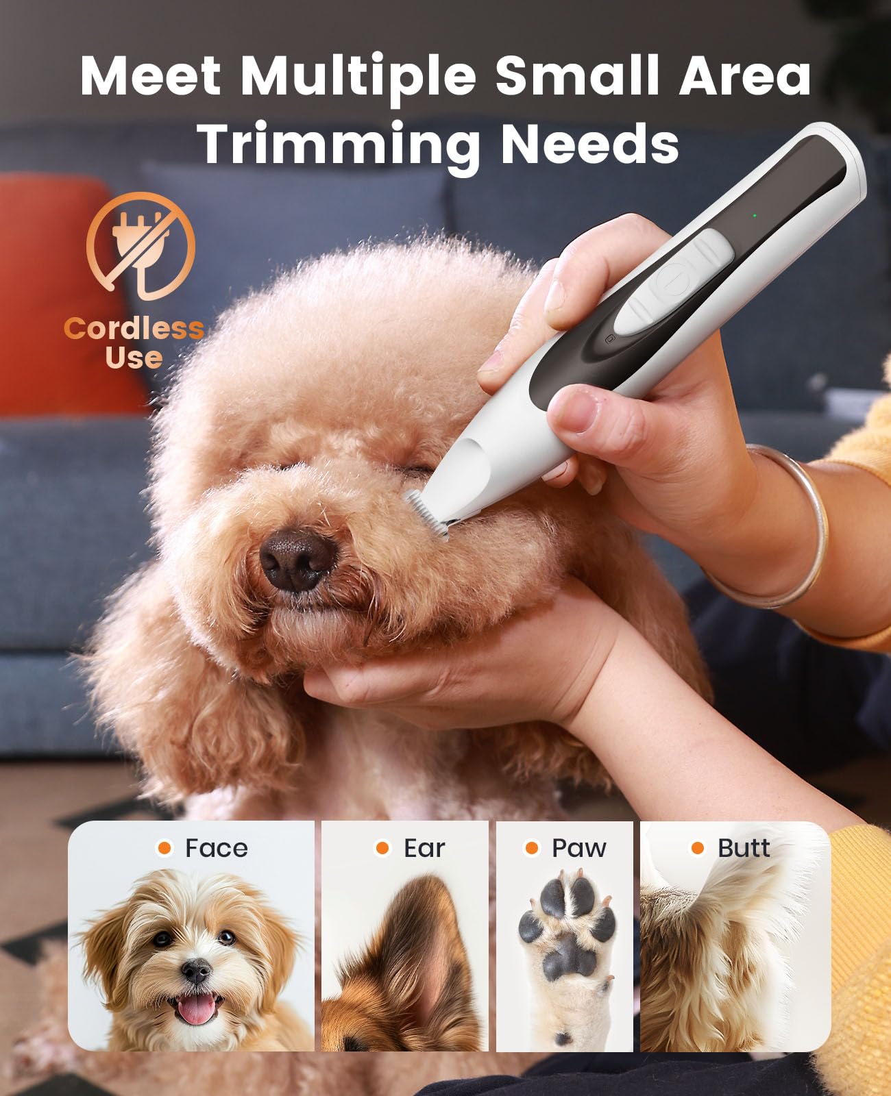 oneisall Low Noise Dog Paw Trimmer with LED Light, Paw Trimmer for Dogs 0.8inch Widen Blade, 35dB Cordless Electric Pet Paw Groo