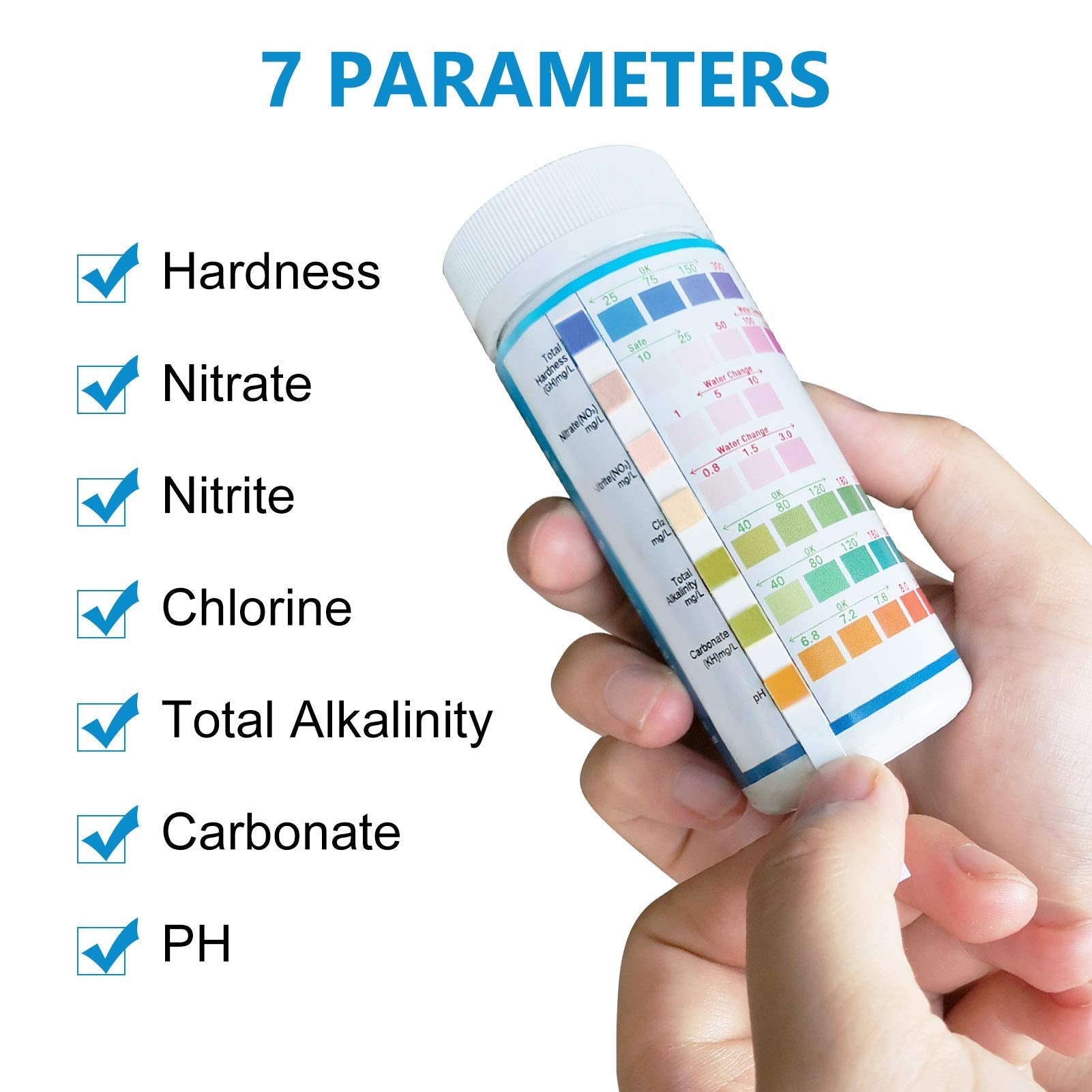 7 In 1 Aquarium Test Strips, Fish Tank Test Kit,Freshwater Saltwater Aquarium Water Test Kit To Detect Ph Nitrite Nitrate Chlorine Carbonate Hardness (Gh & Kh)-100 Strips