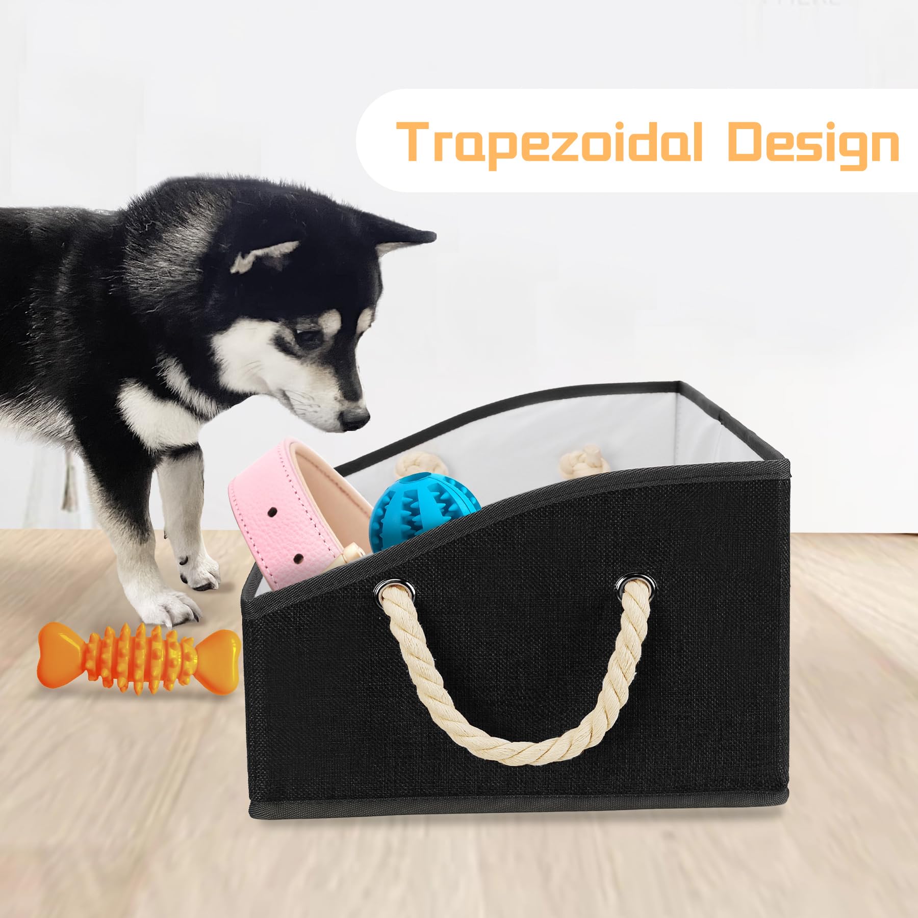 Thankspaw Dog Toy Box, Large Dog Toys Storage with Handle, Fabric Trapezoid Dog Toy Bin, Collapsible Basket Chest Organizer, Per
