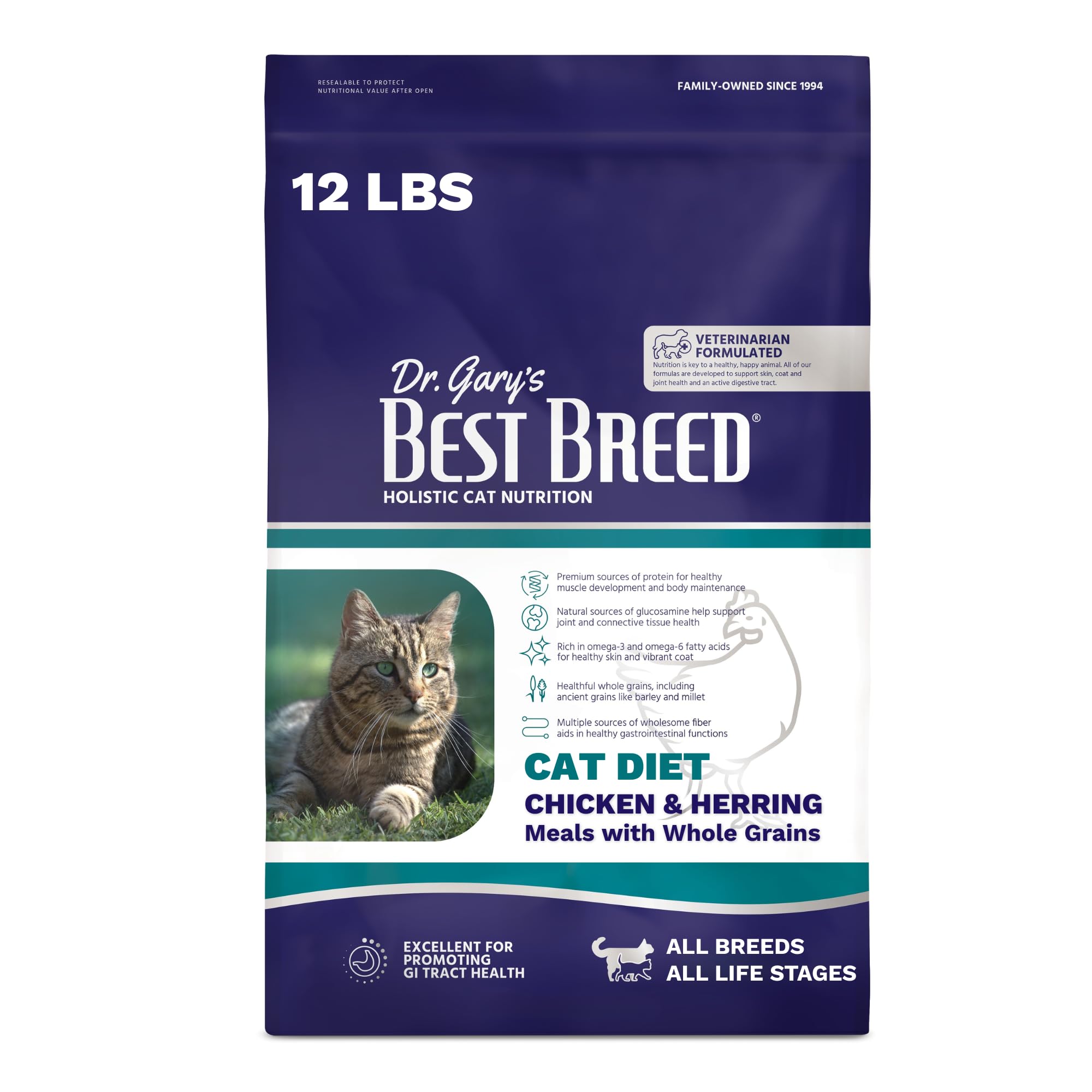 Dr. Garys Best Breed Cat Diet Slow-Cooked in USA [Natural Dry Cat Food for All Ages] Dark Brown 12 lbs. (New)