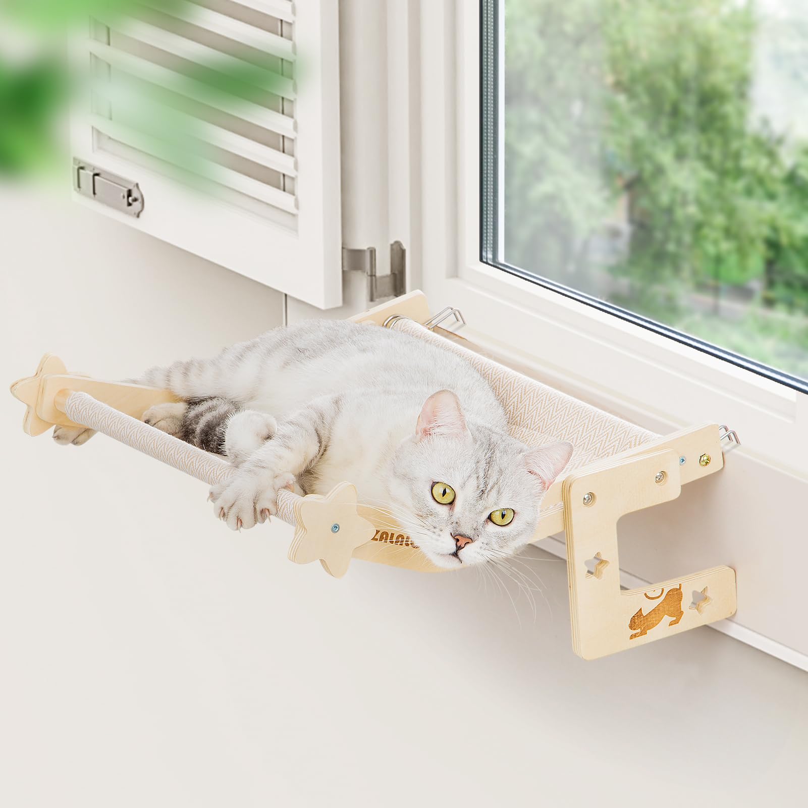 Cat Window Perch Cat Hammock Cat Bed with Two Strong WearResistant Cloth Cushions Easy to Install Solid Wood Frame Suitable for