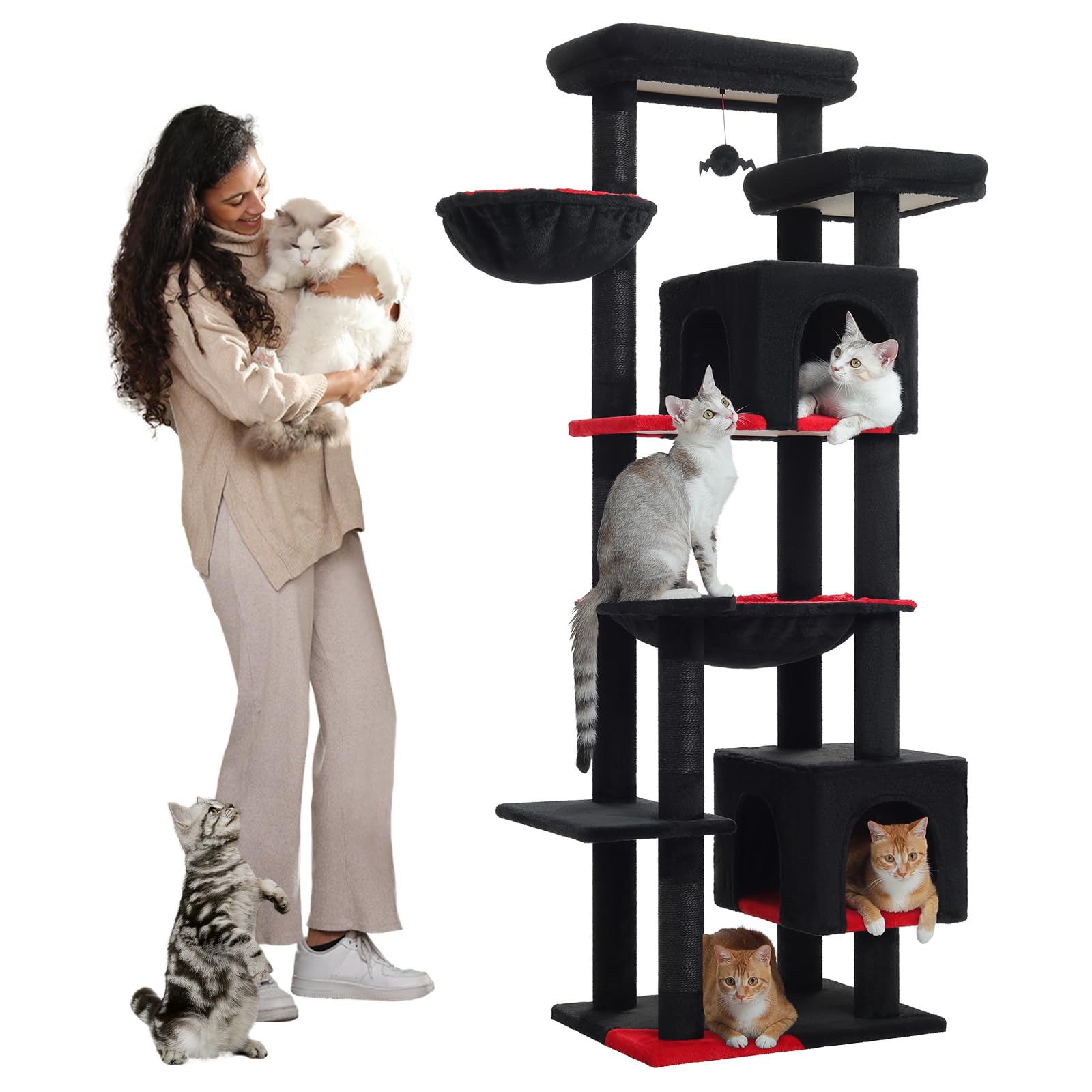 Petepela 69'' Gothic Cat Tree For Indoor Large Cats, Cat Tower For Adult Cats With Big Hammock [18.5''X15.3''], Cat Climbing Tre