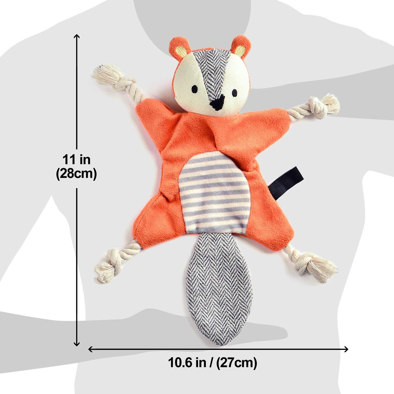 Vitscan Squirrel Plush Toy, Stuffless Dog Chew Toy With Rope Knots, Crinkle Squeaky Toy For Small Dogs