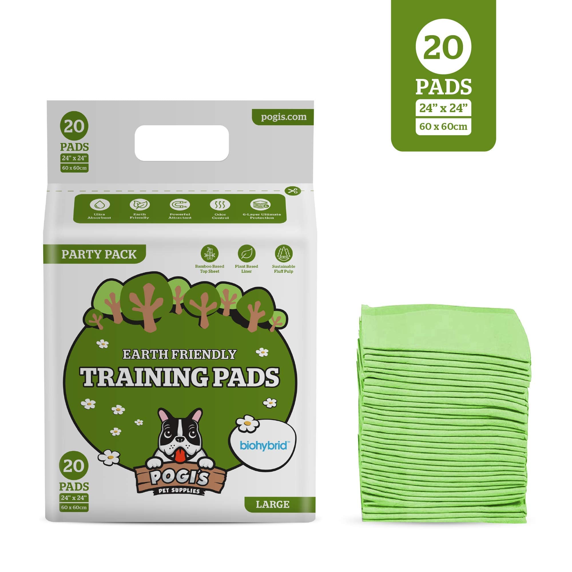 Pogi'S Dog Training Pads With Adhesive Sticky Tabs (20-Count) (24X24In) - Large Puppy Pads, Earth-Friendly Dog Pads, Plant-Based Puppy Pee Pads For Dogs - Puppy Supplies For Small To Large Sized Dogs